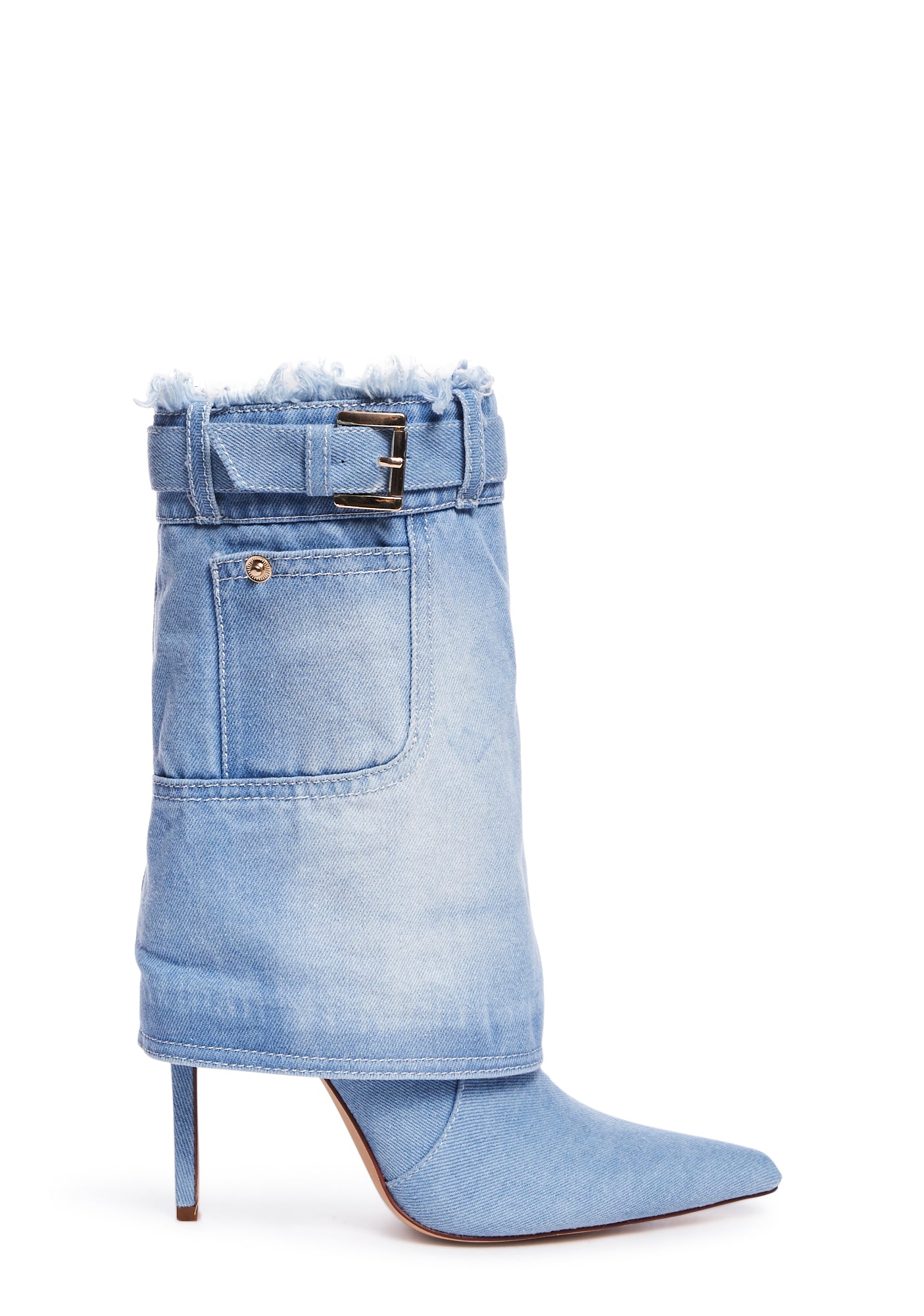 AZALEA WANG Foldover Denim Heeled Denim Boots - Blue – Dolls Kill