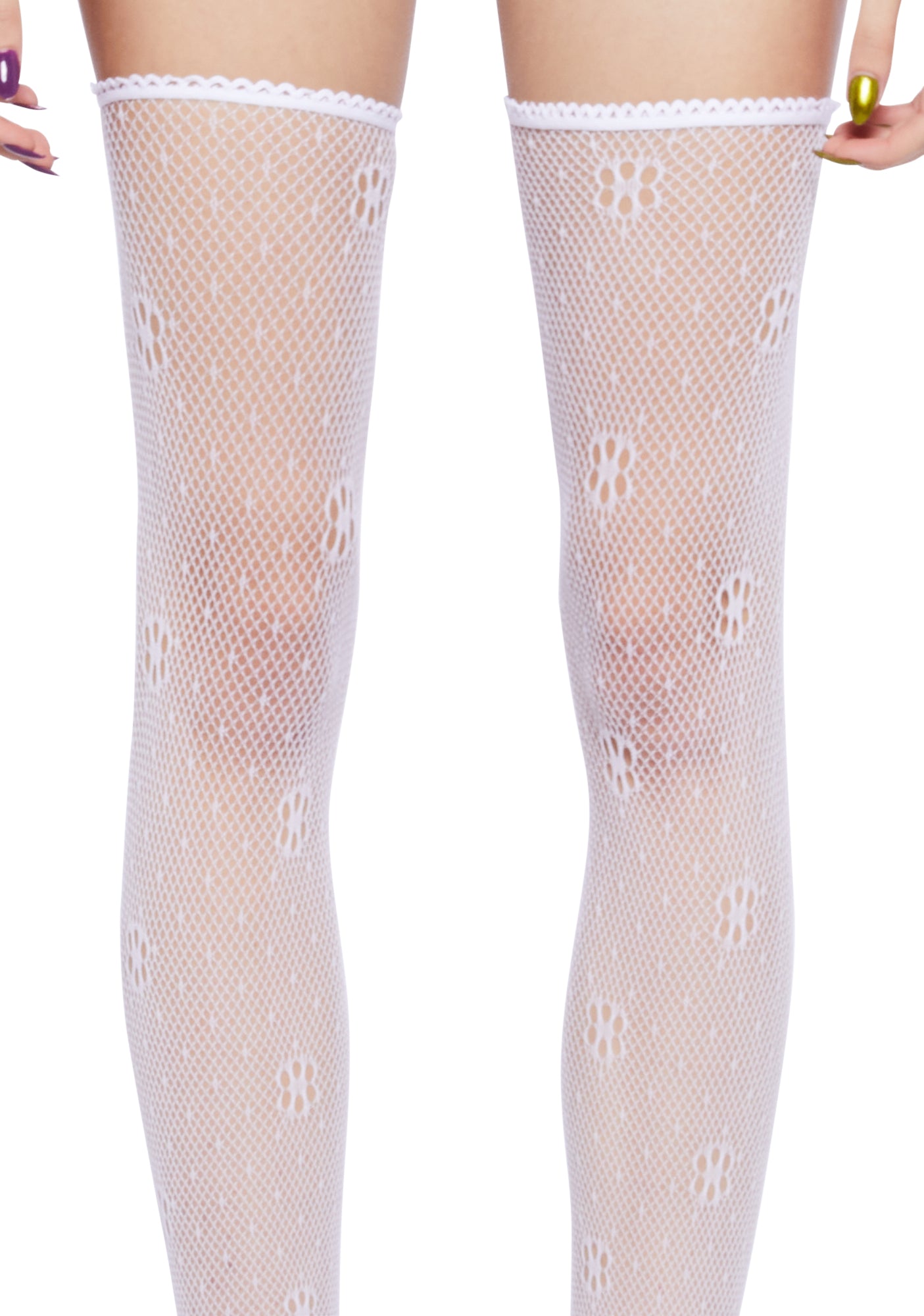 White fishnet thigh high stockings sales