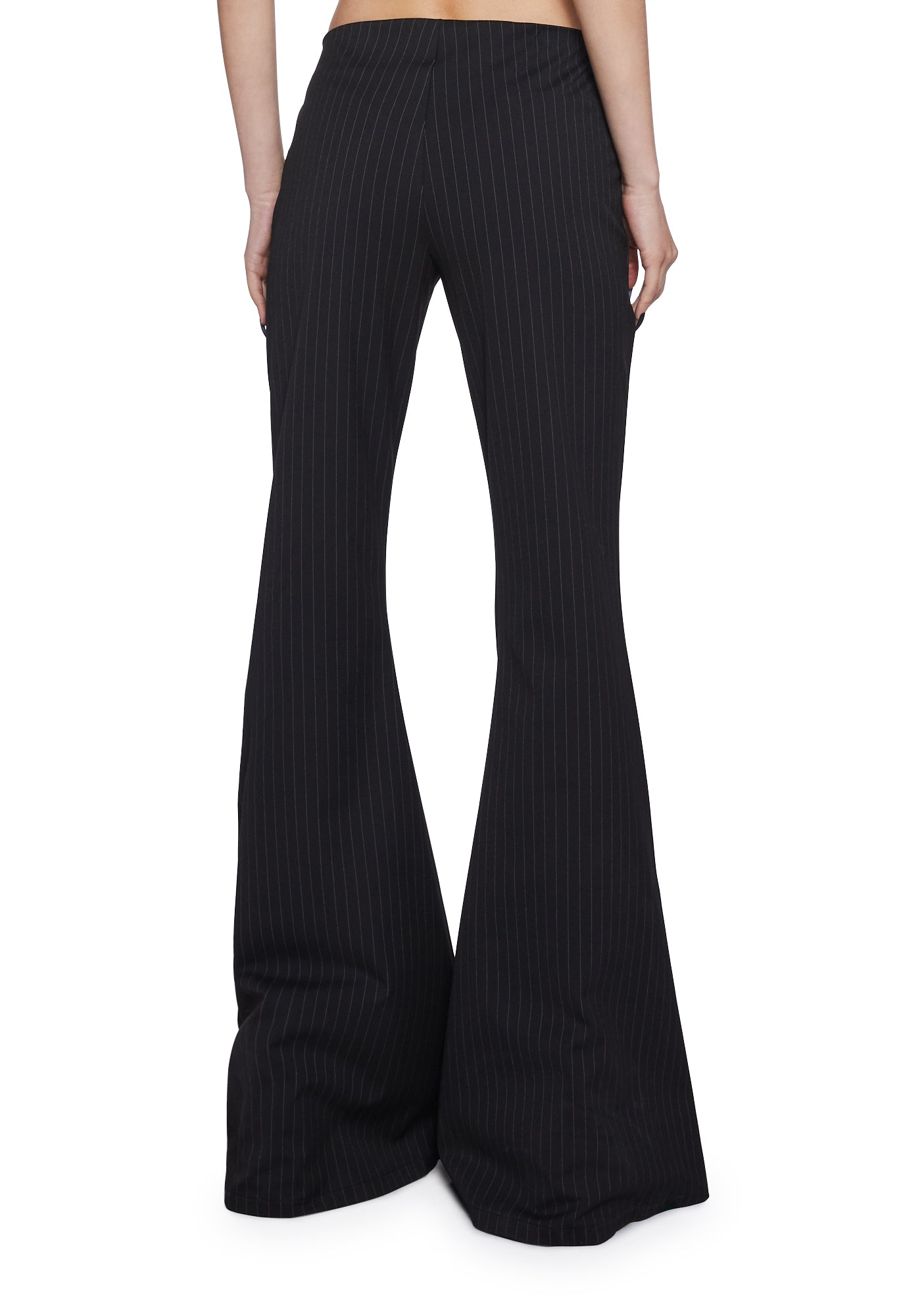 Widow Pinstripe Low Rise Flared Pants Black/Gray Dolls Kill