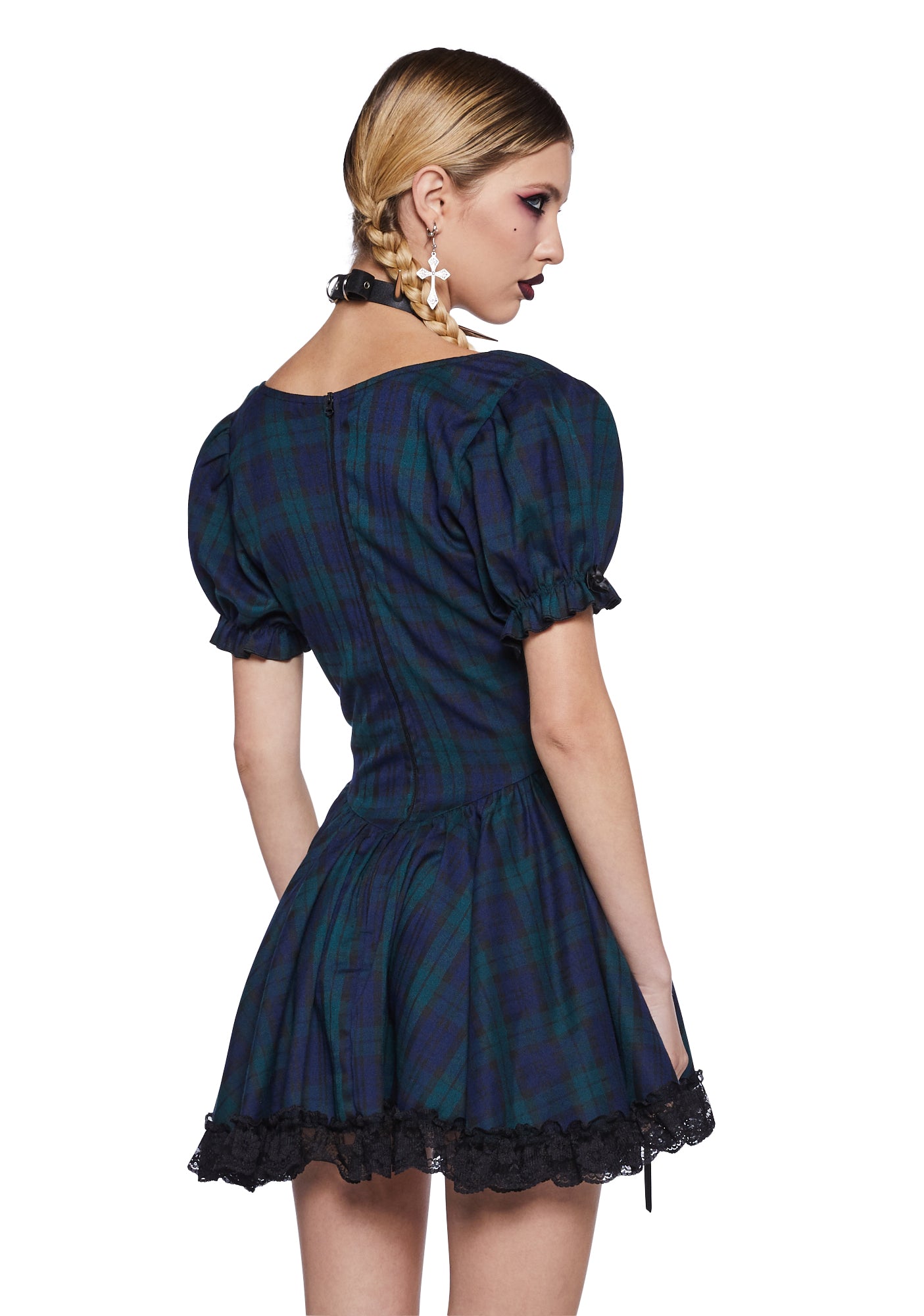 Widow Plaid Milkmaid Mini Babydoll Dress - Multi Dolls Kill Widow Plaid Milkmaid Mini Babydoll Dress - Multi Dolls Kill