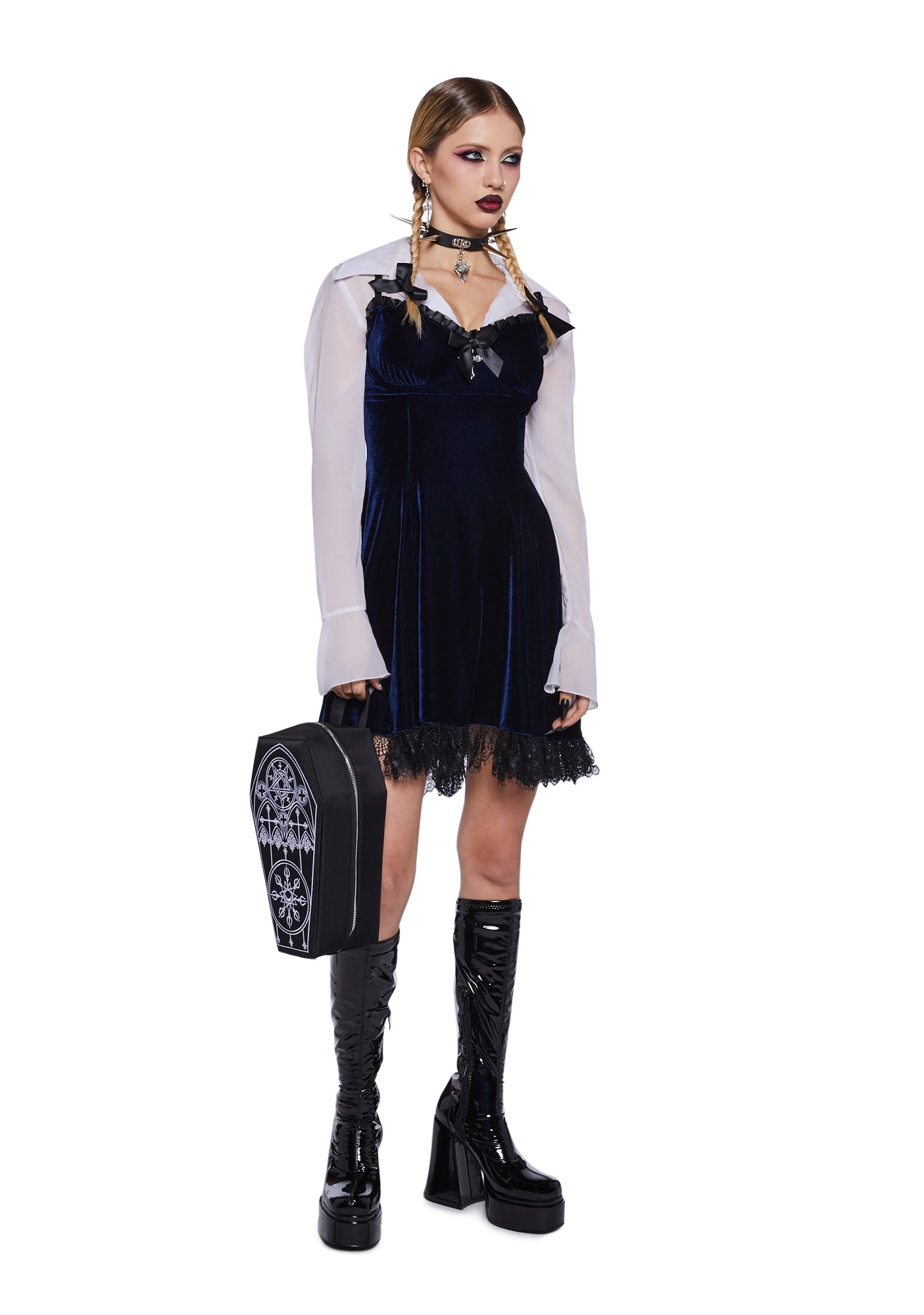 Widow Velvet Cross Charm Mini Dress