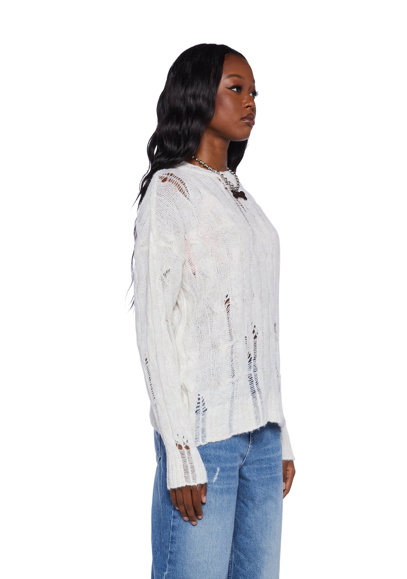 Distressed sweater white on sale