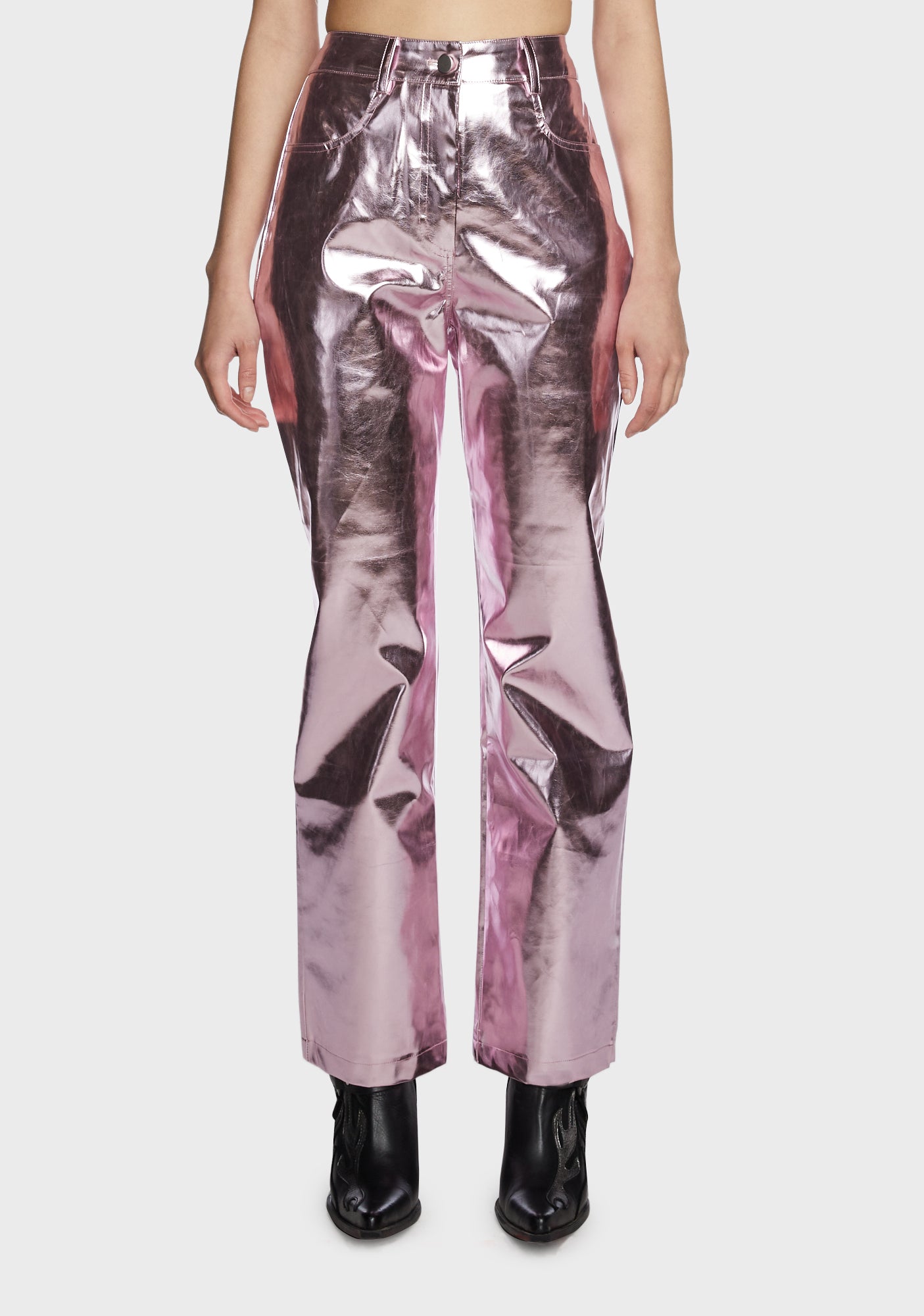 AMYLYNN Metallic Straight Leg Pants - Light Pink – Dolls Kill