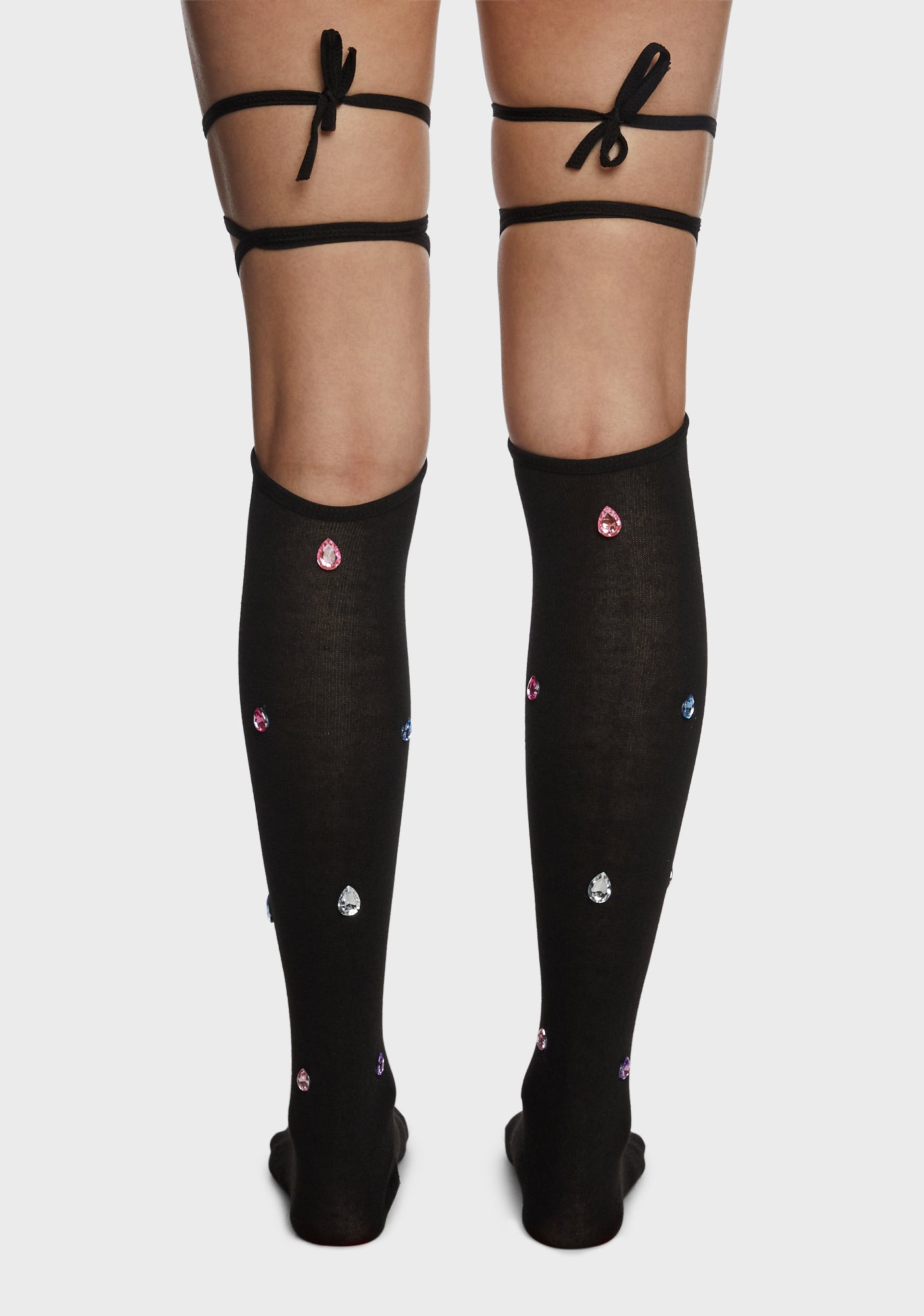 Teardrop Gem Thigh High Socks Black Dolls Kill