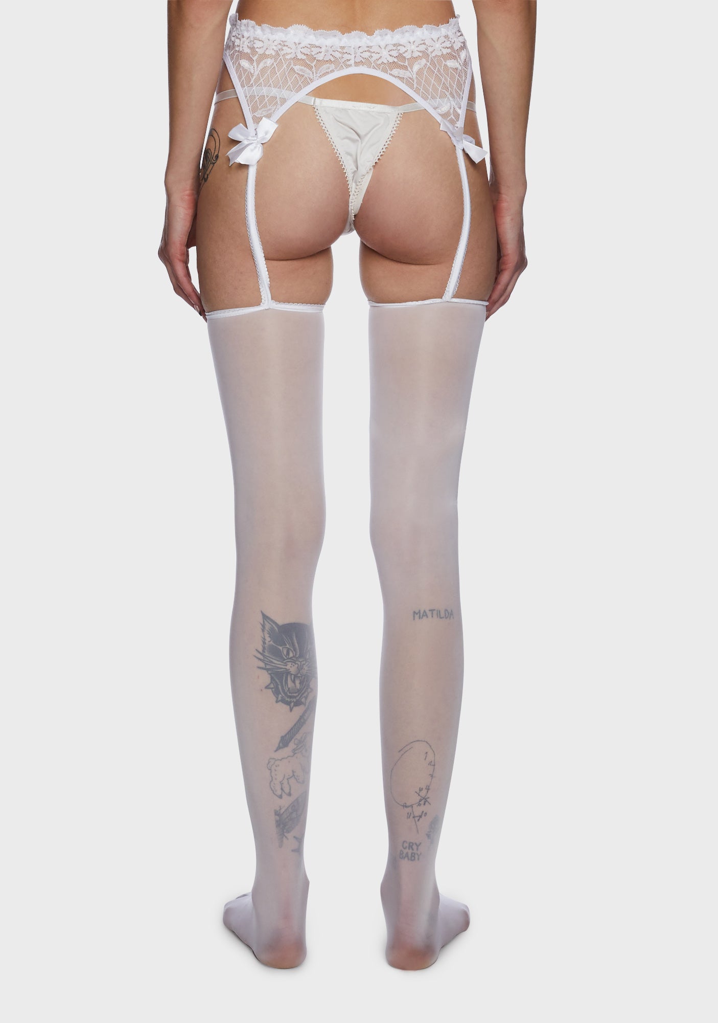 Lace Mesh Garter Tights White Dolls Kill