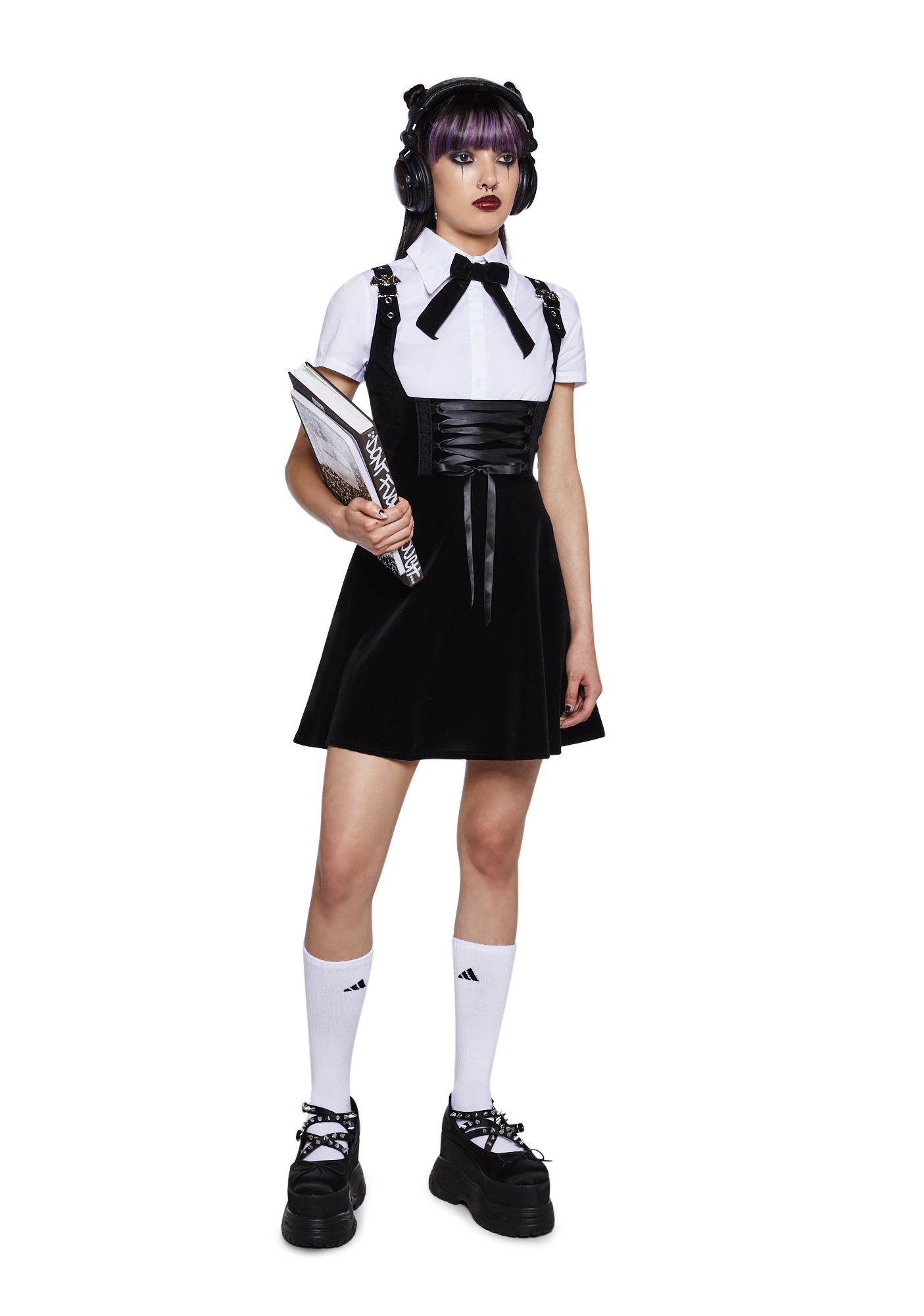 The Grave Girls Velveteen Bat Buckle Underbust Mini Dress - Black  Dolls  Kill