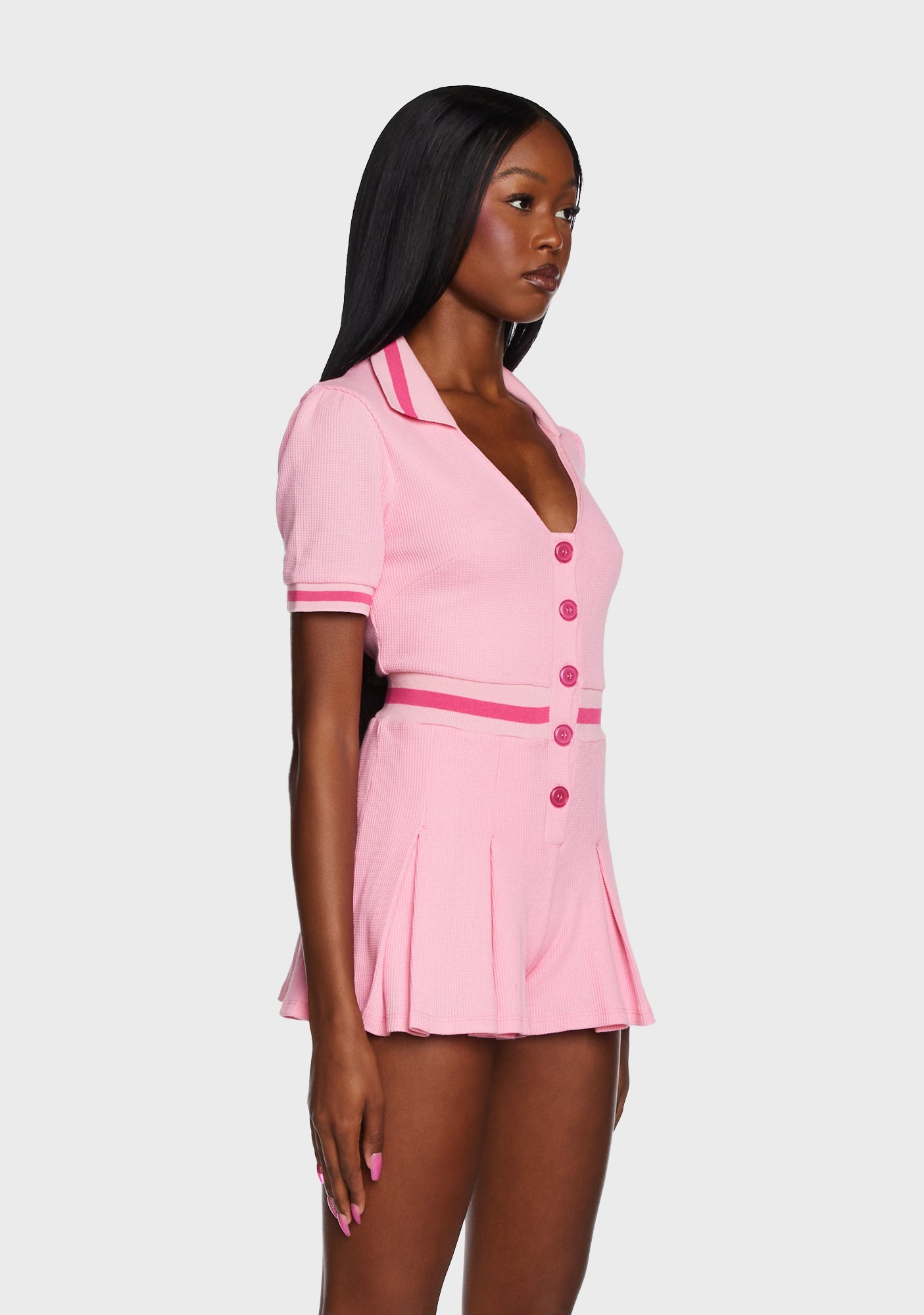 Sugar Thrillz Waffle Knit Tennis Romper - Pink – Dolls Kill
