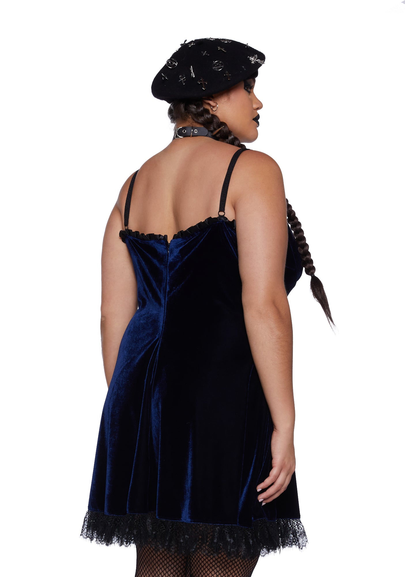 Widow Plus Size Velvet Cross Charm Mini Dress