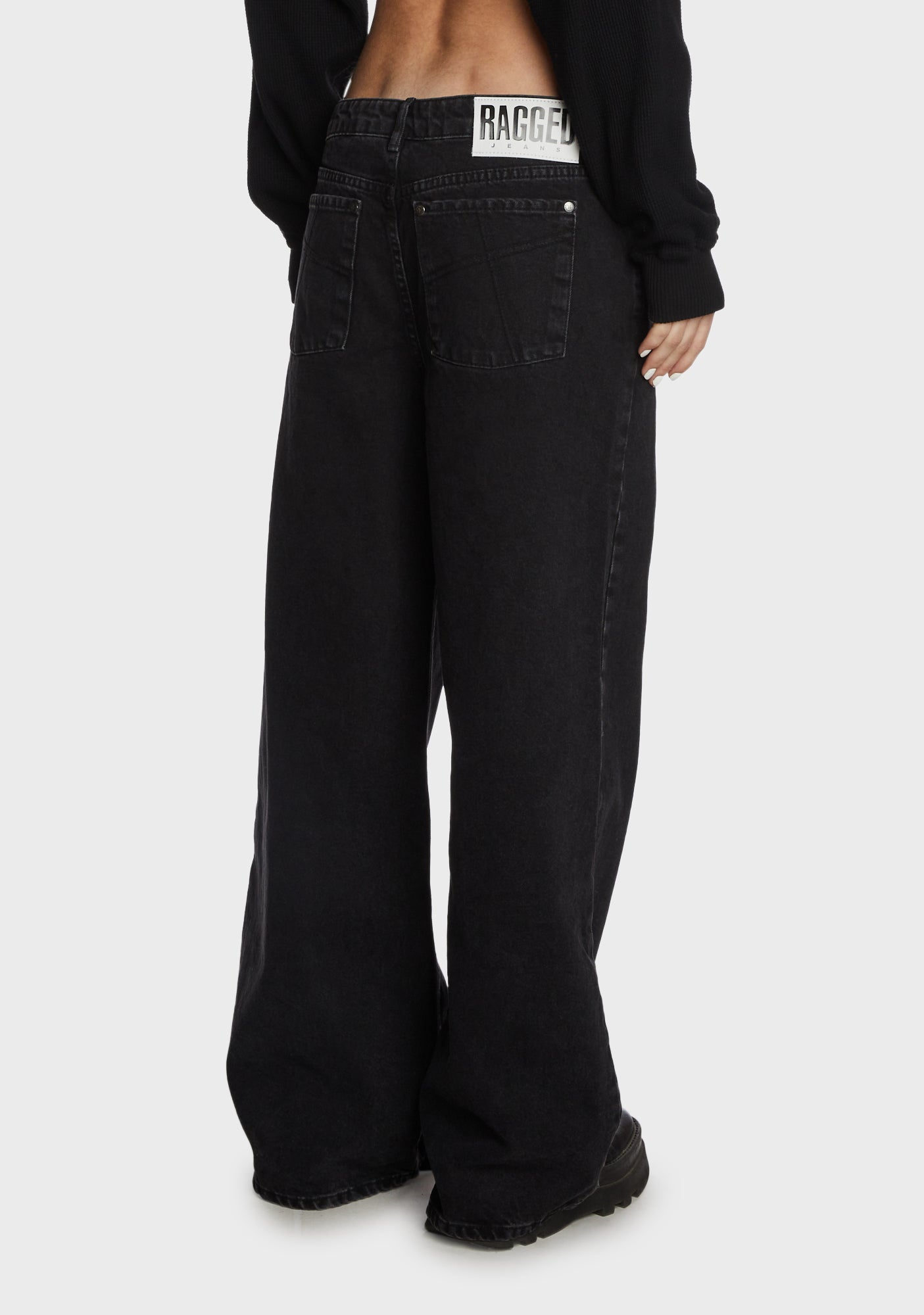 The Ragged Priest Baggy Low Rise Denim Jeans - Washed Black