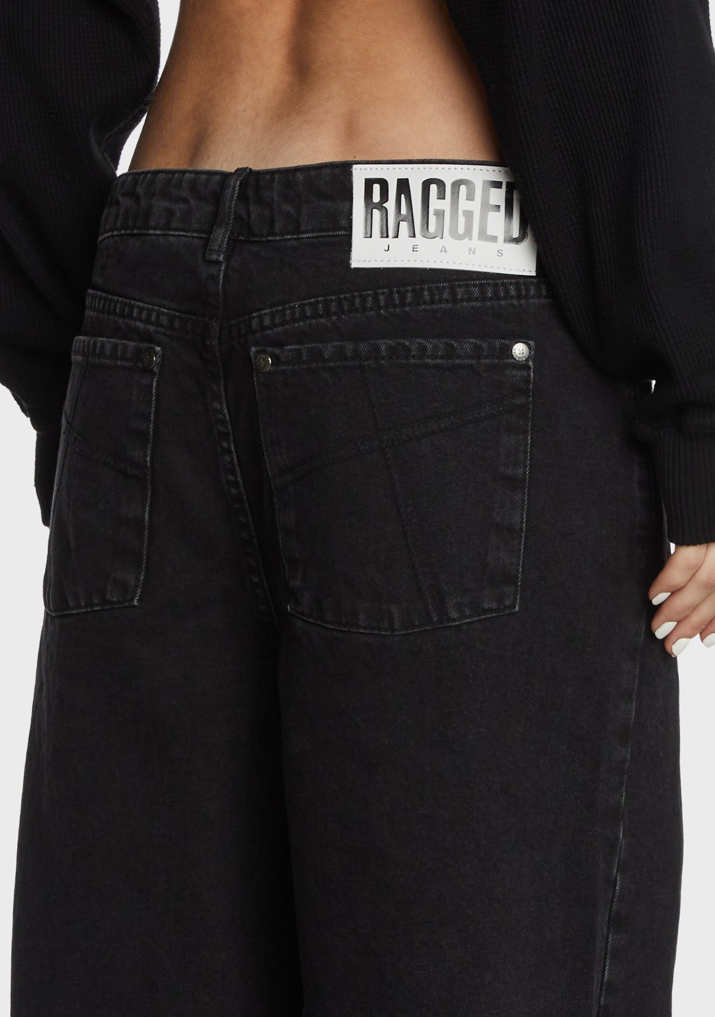 The Ragged Priest Baggy Low Rise Denim Jeans - Washed Black