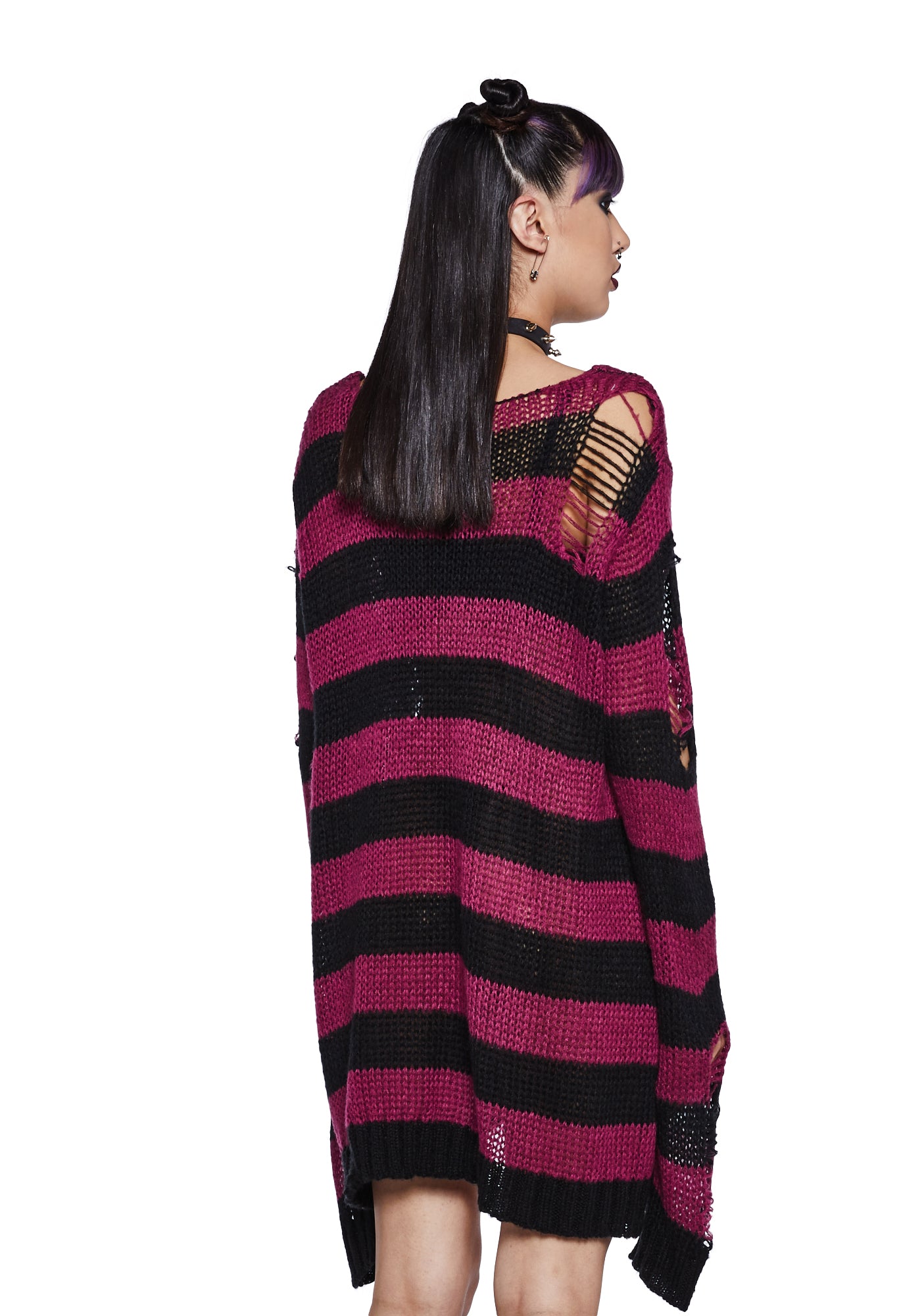 The Grave Girls Distressed Striped Oversized Sweater Black Purple Dolls Kill