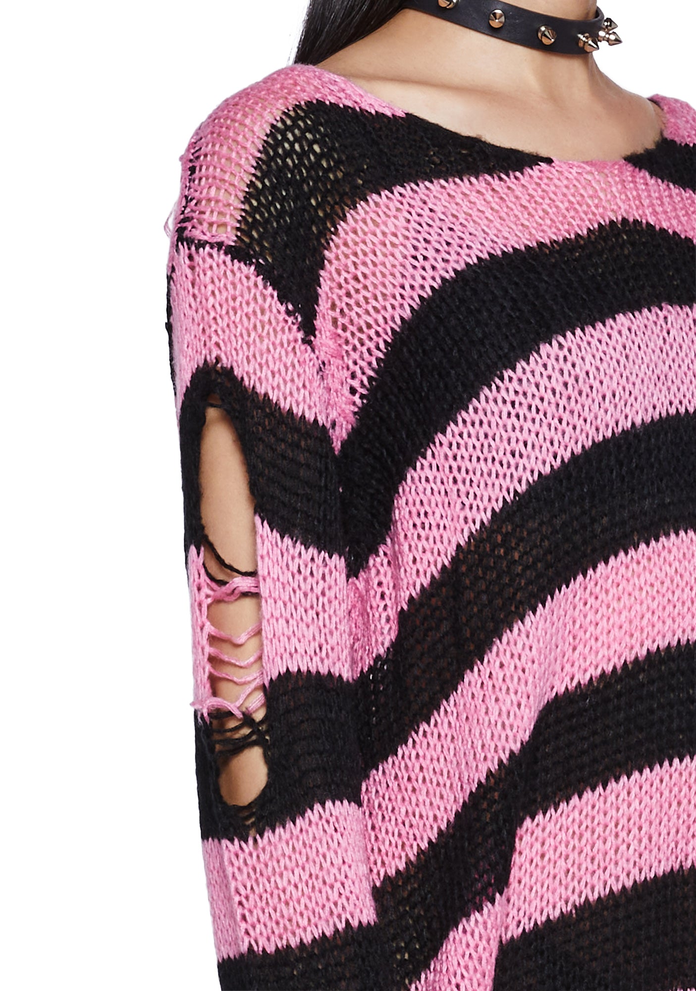 The Grave Girls Distressed Striped Oversized Sweater Black Pink Dolls Kill