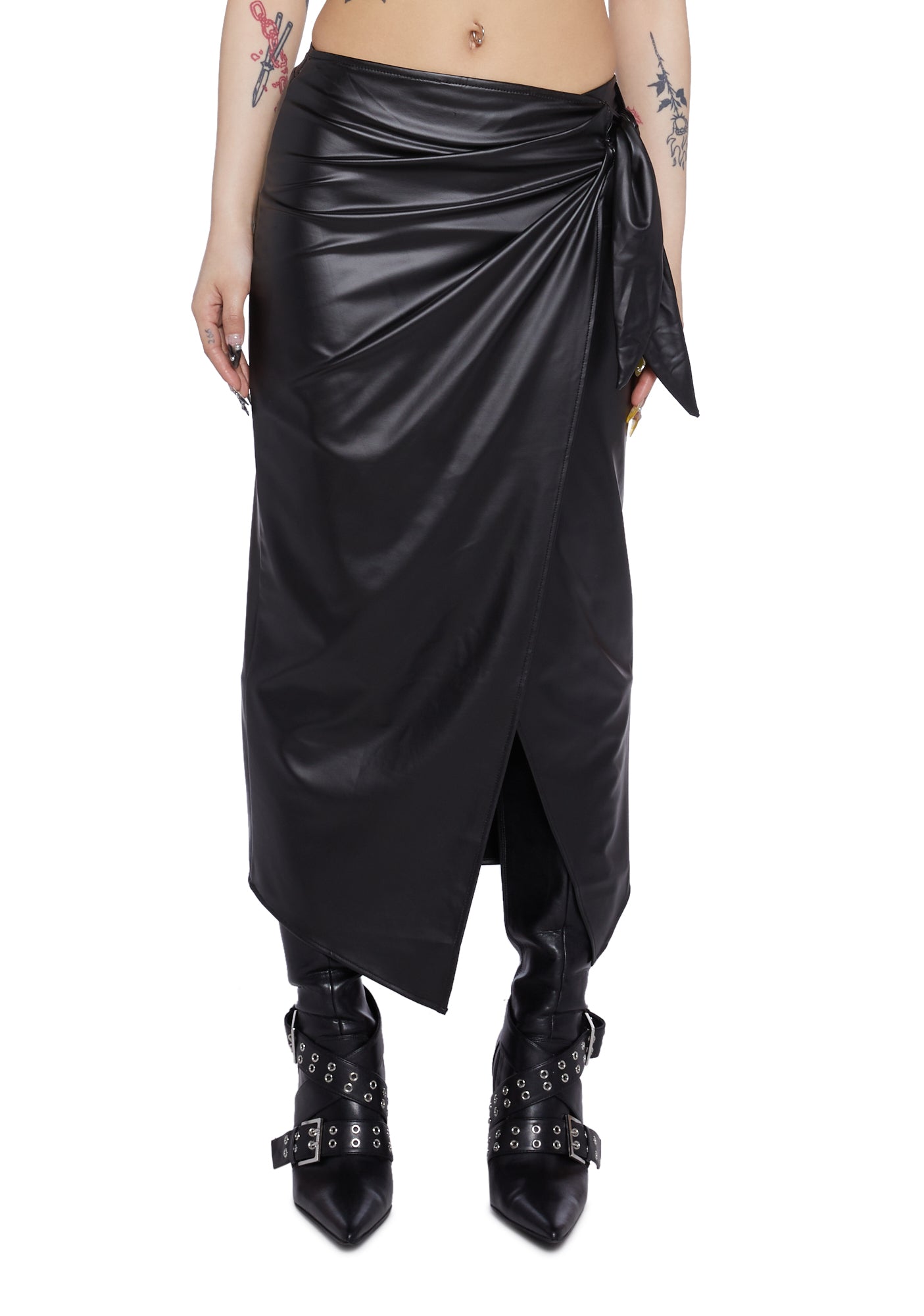 Vegan Leather Wrap Maxi Skirt - Black – Dolls Kill