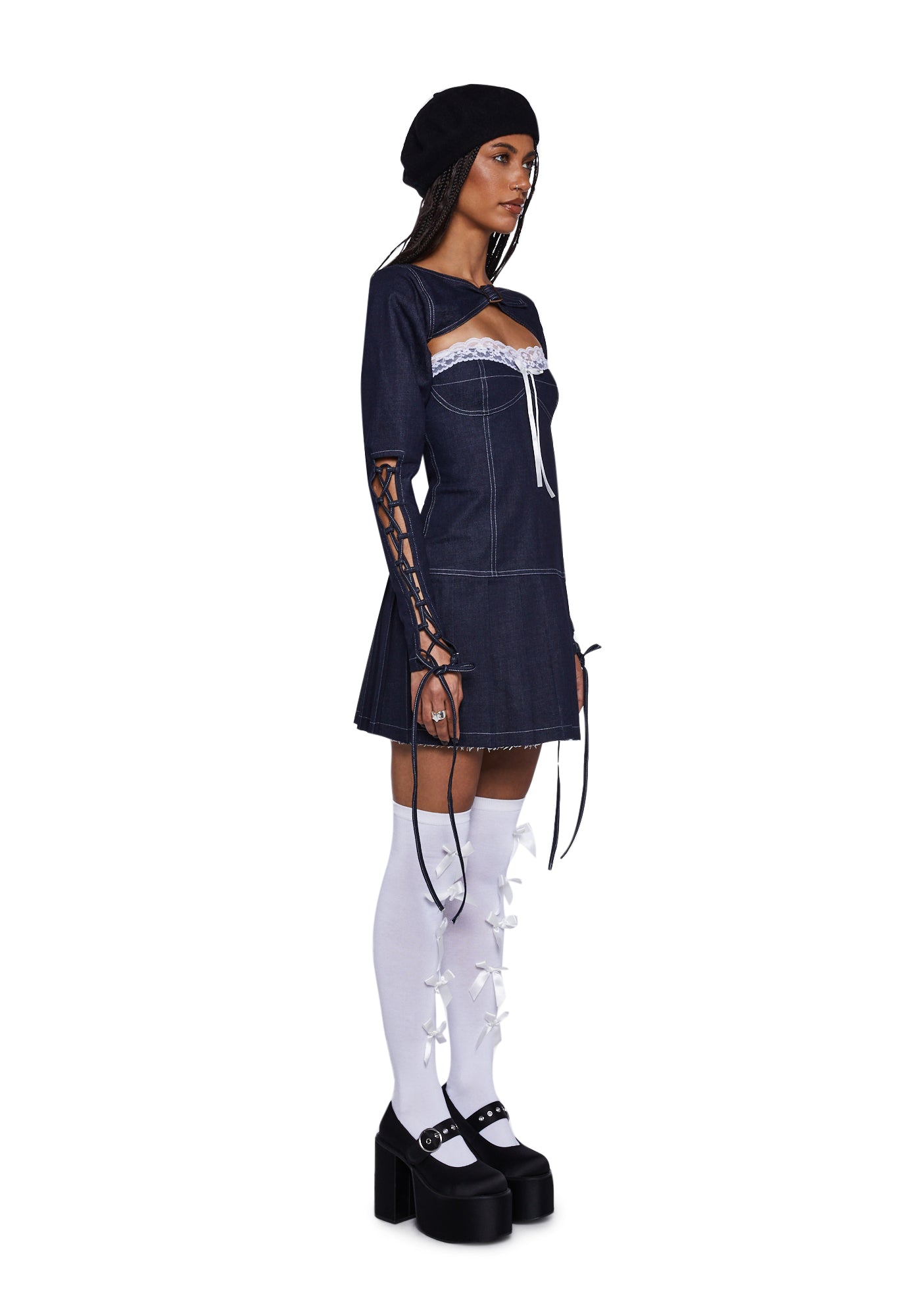 dolls kill denim dress Sexy Womans Stretchy Denim Cutout Strapless Mini Dress