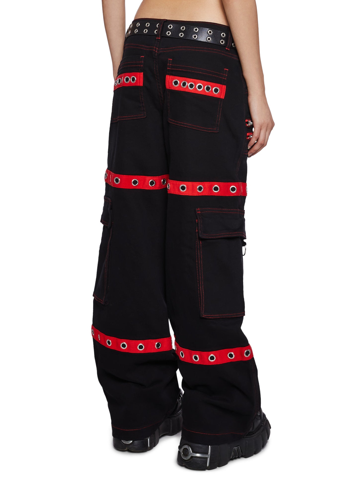 The Grave Girls Low Rise Zip Cargo Pants Black Red Dolls Kill