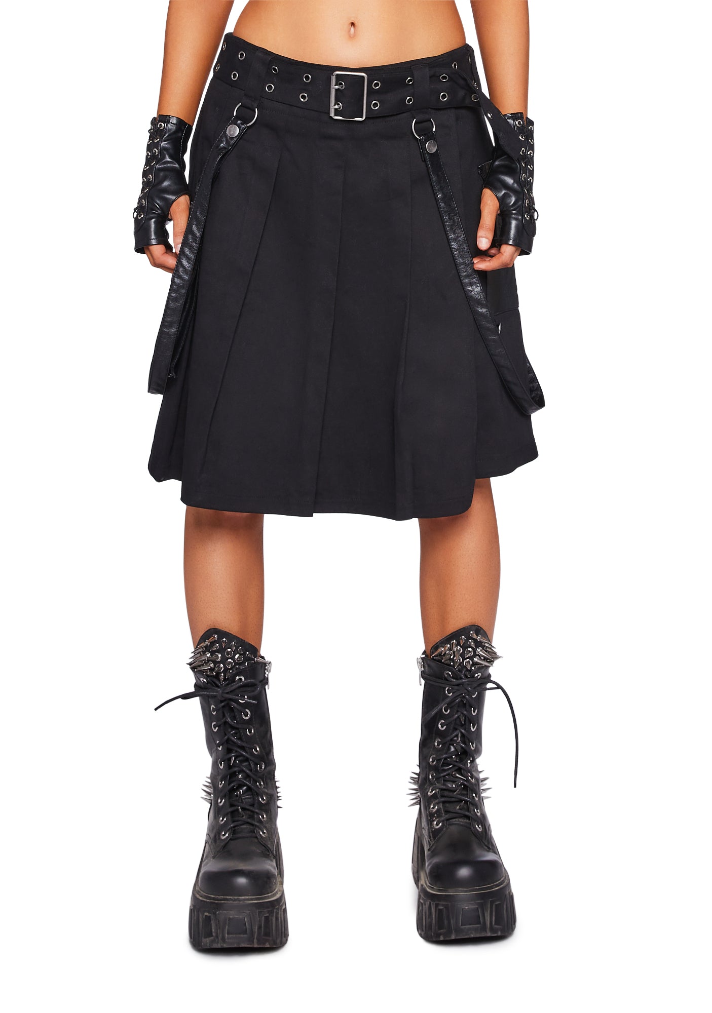 Club Exx Twill Pleated Utility Kilt - Black – Dolls Kill