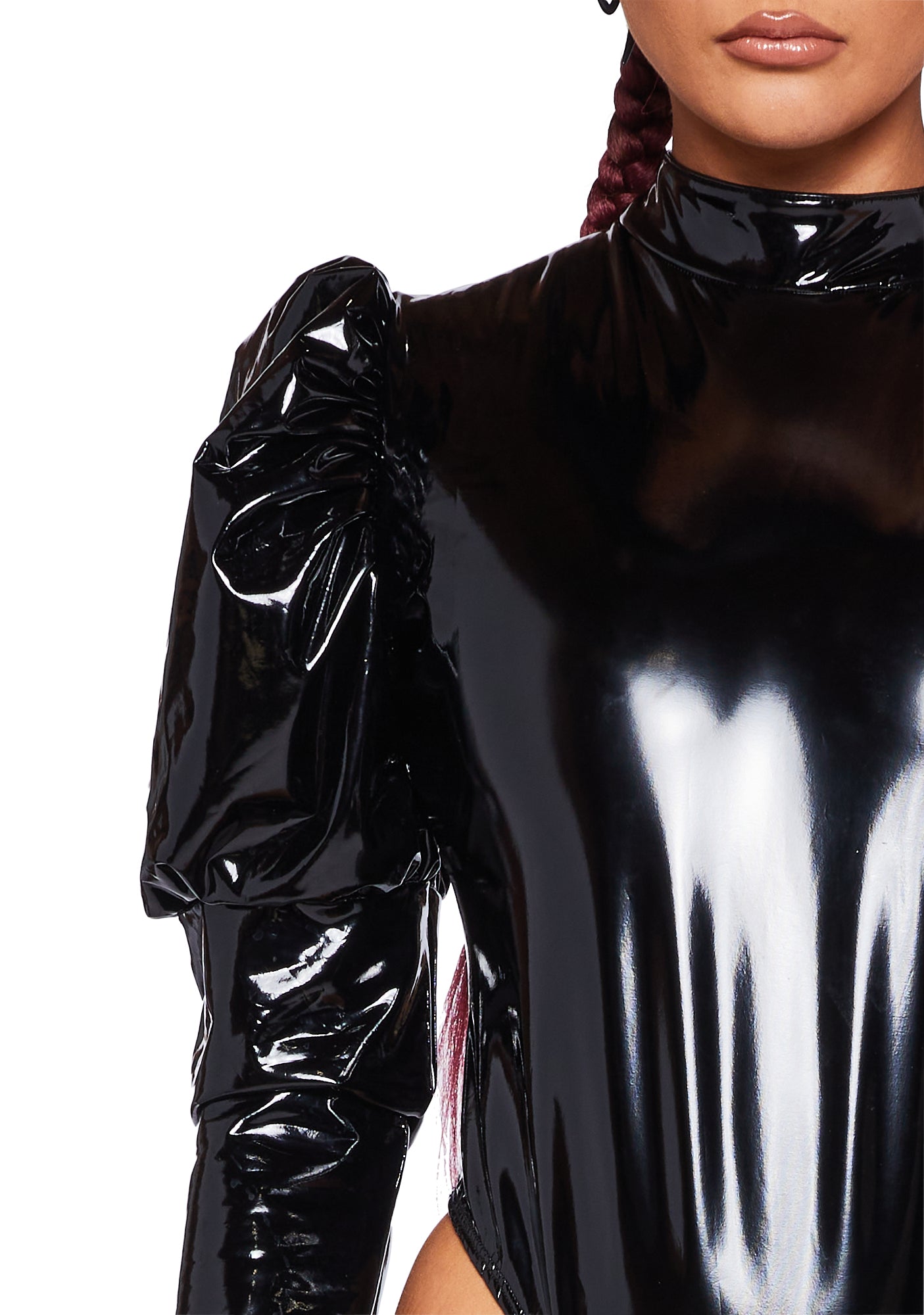 Club Exx Vinyl One Sleeve Bodysuit - Black - Dolls Kill