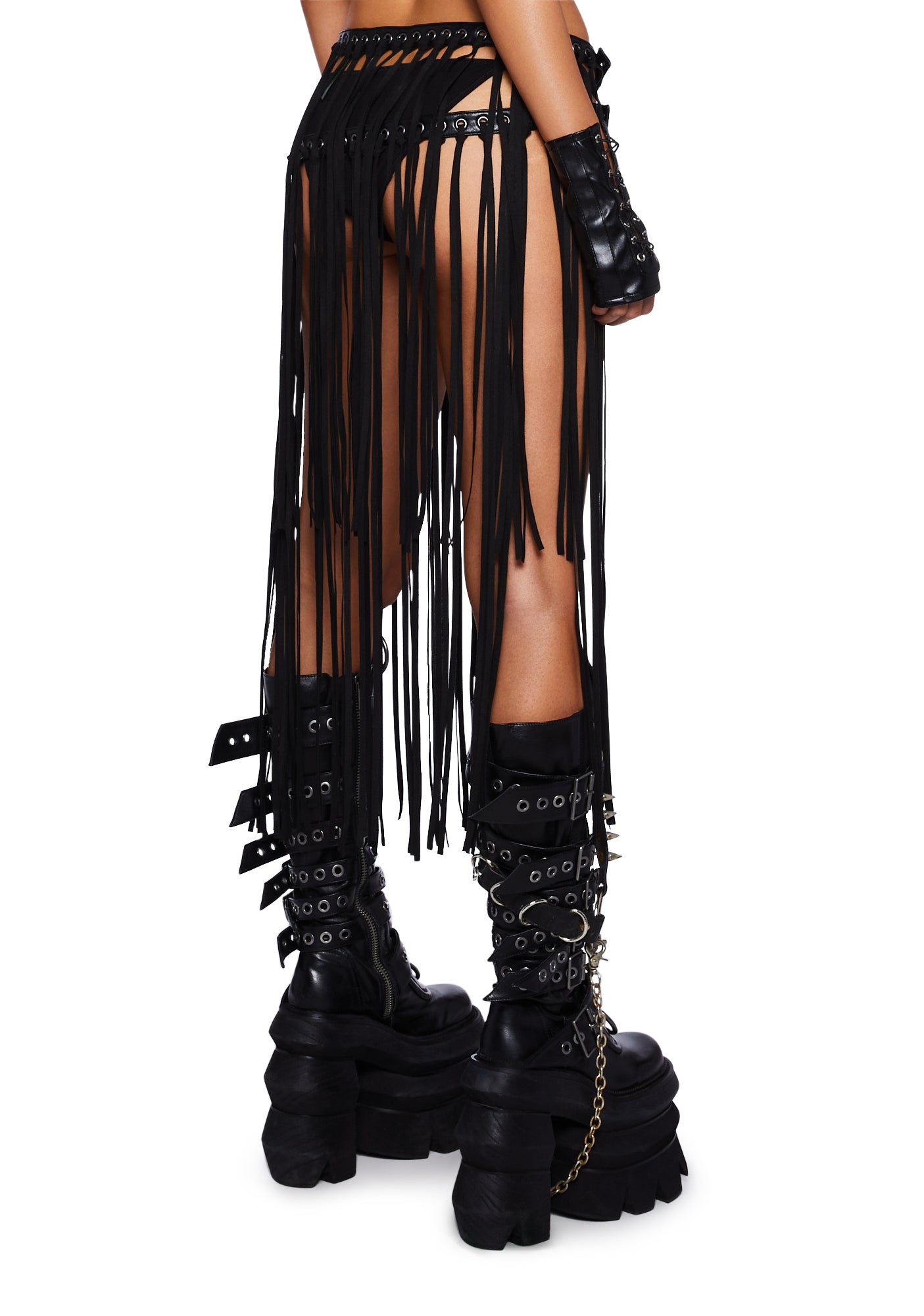 Black leather fringe skirt belt deals