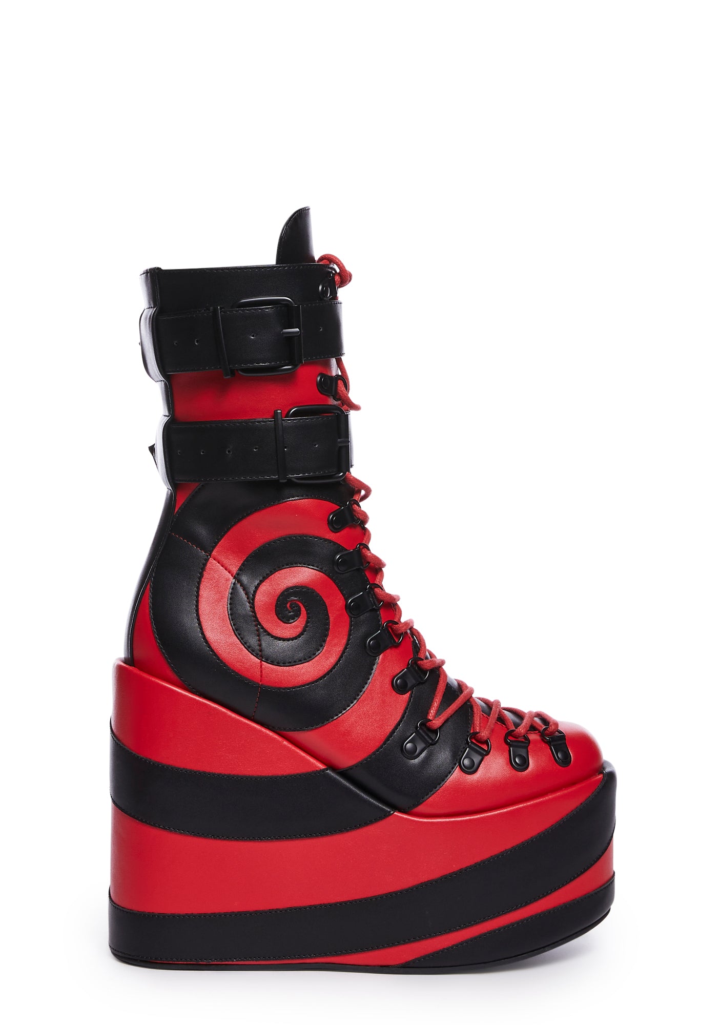 Club Exx Swirl Applique Platform Boots - Red/Black