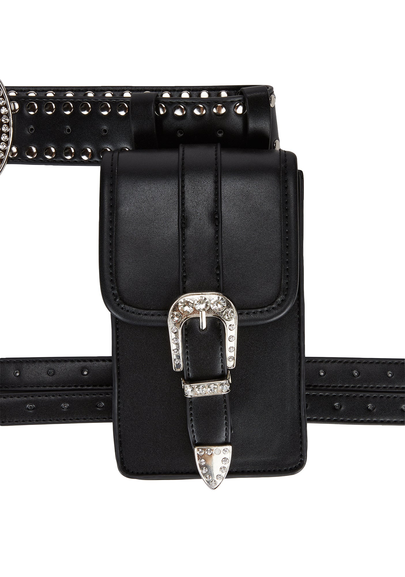 Club Exx Rhinestone Fringe Utility Pocket Belt - Black  display picture 1