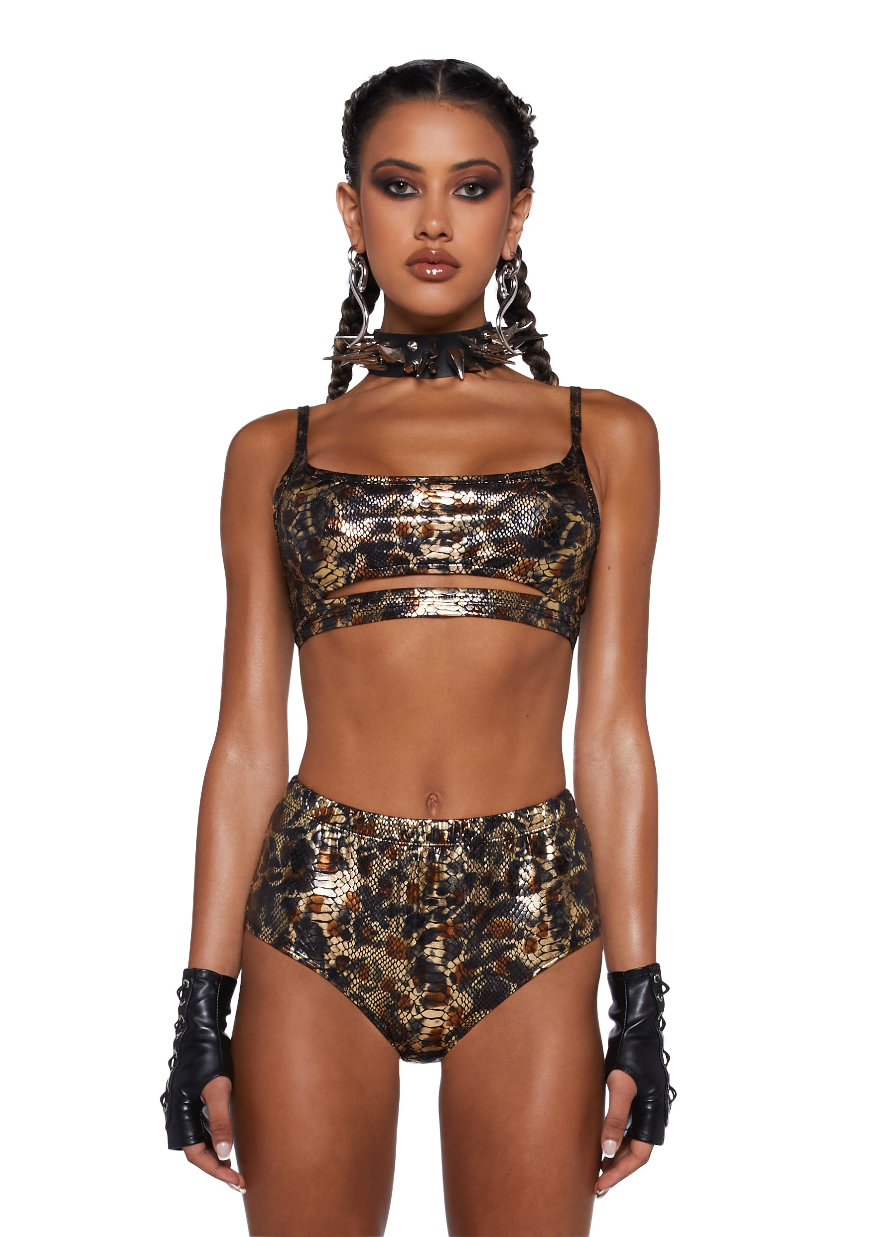Club Exx Metallic Snake Cut Out Bralette Top - Multi – Dolls Kill