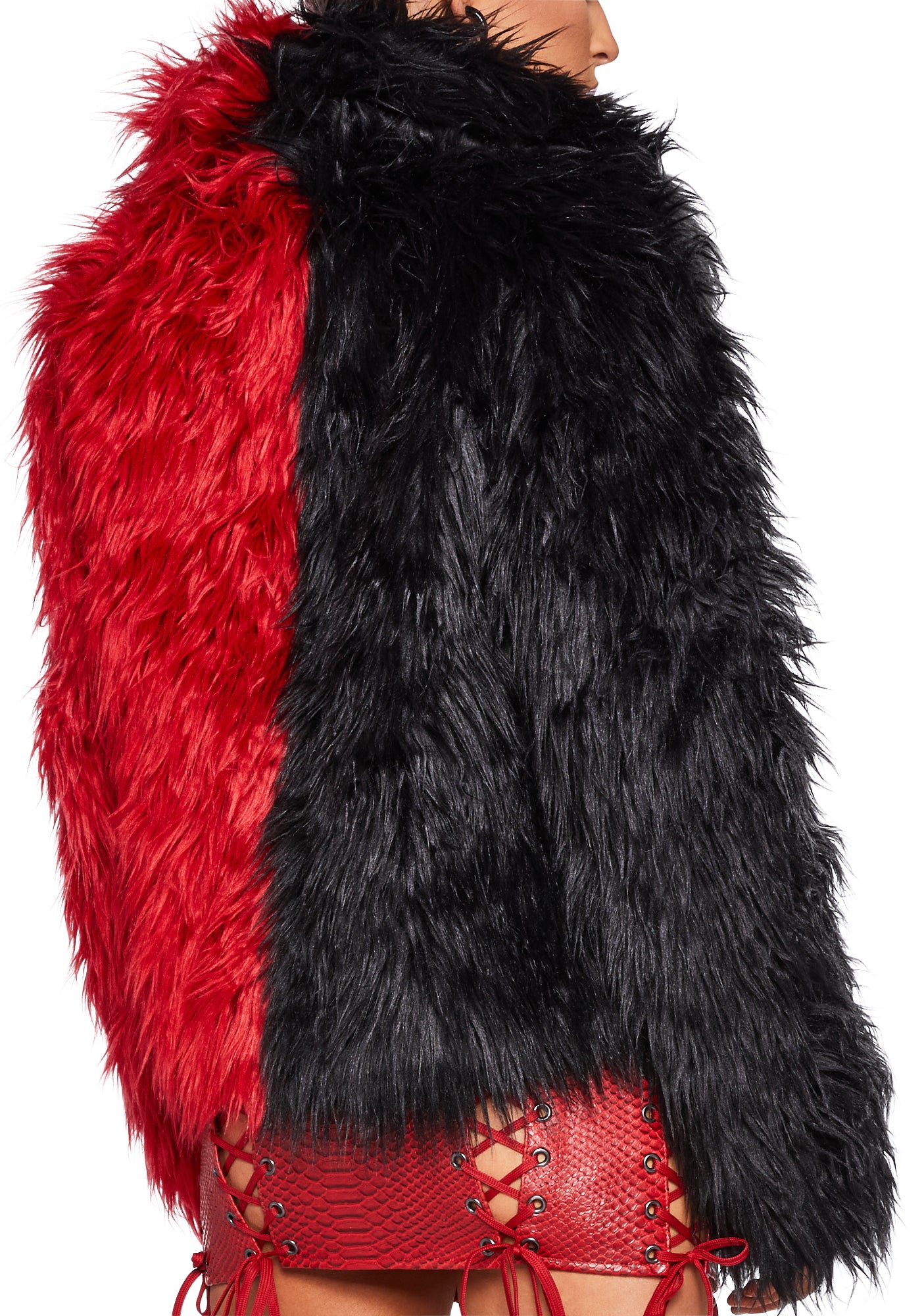 Club Exx Color Block Faux Fur Jacket Red Black Dolls Kill