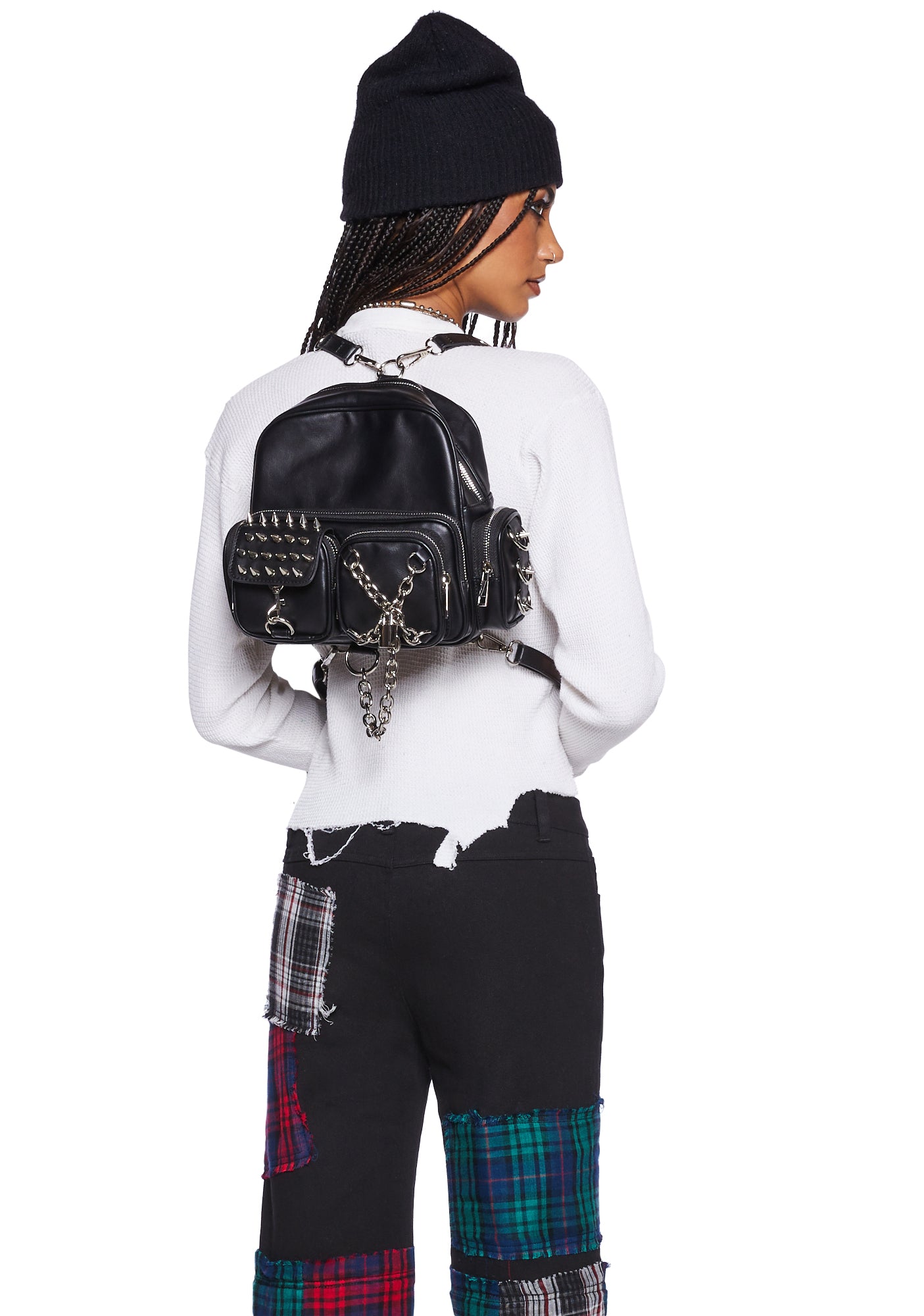 Current Mood Vegan Leather Stud Chain Mini Backpack - Black – Dolls Kill