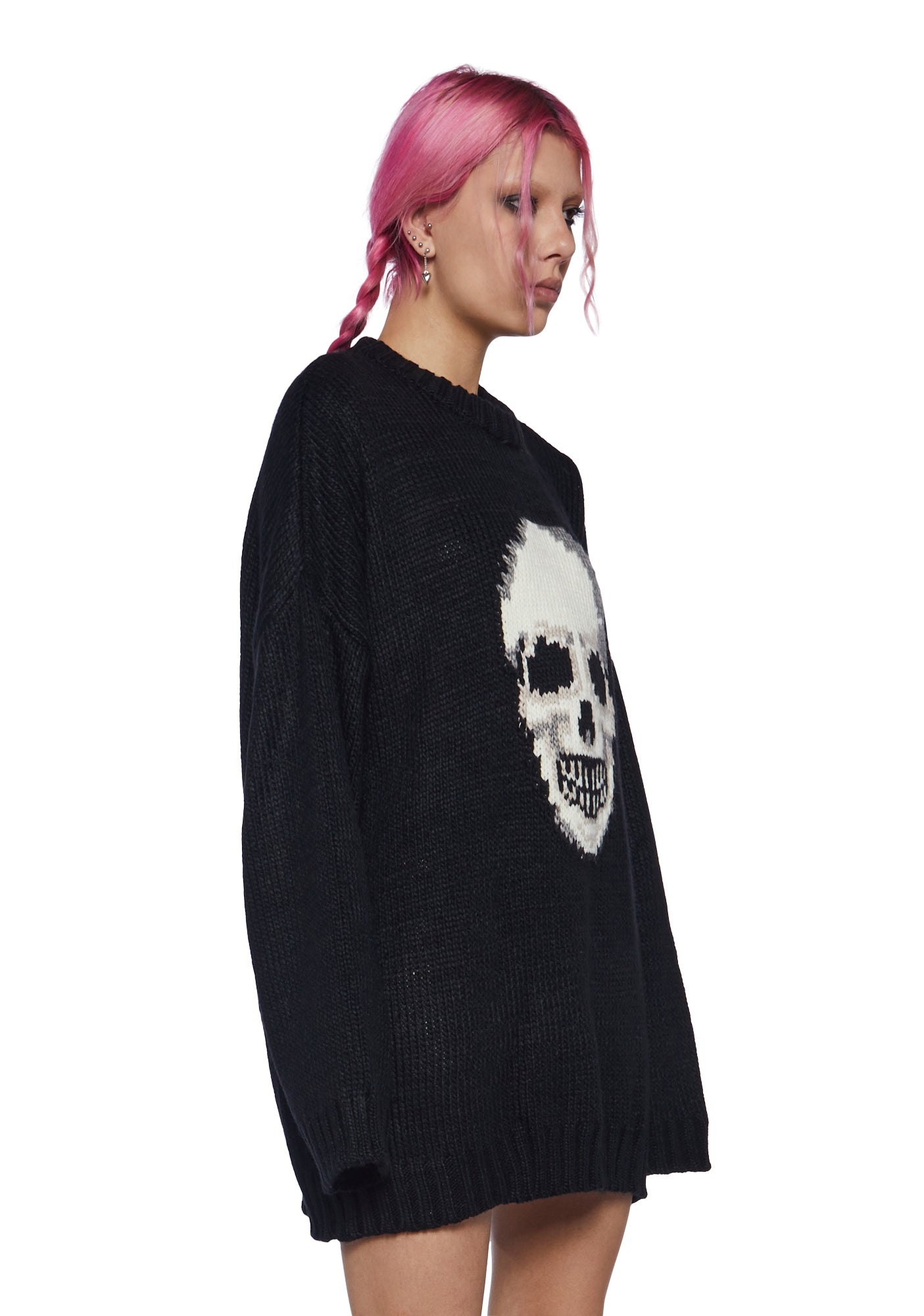 The Ragged Priest Skull Graphic Knit Sweater - Black – Dolls Kill