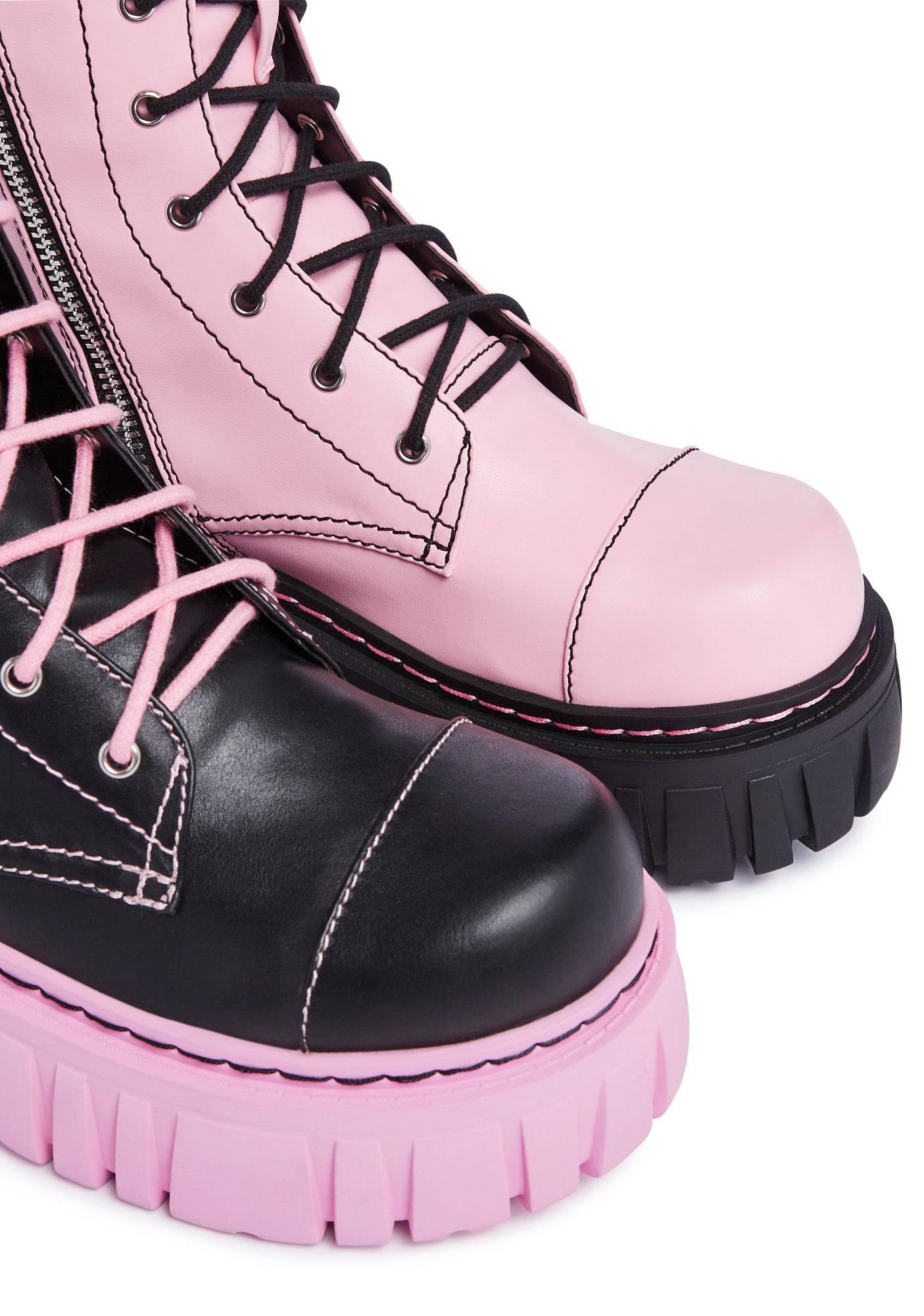 Current Mood Mismatched Combat Boots - Black/Pink – Dolls Kill