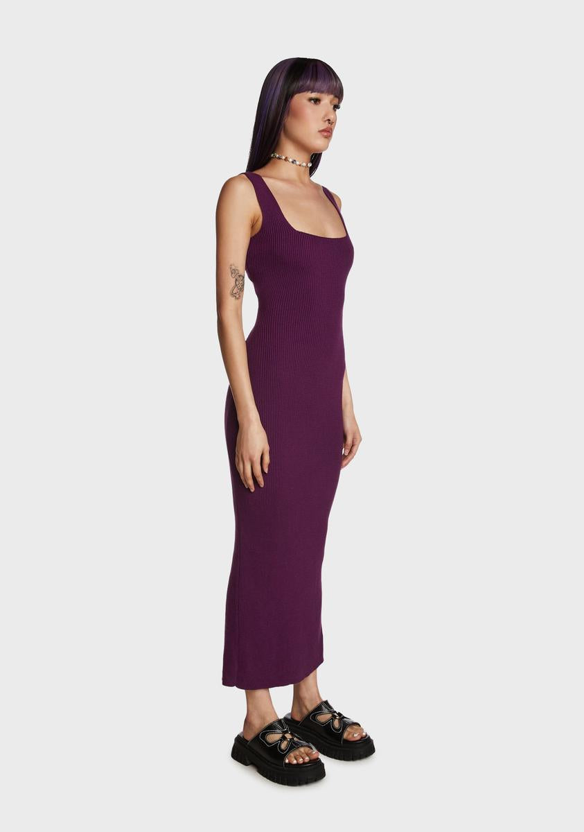 Ribbed Bodycon Midi Dress - Dark Purple Dolls Kill Ribbed Bodycon Midi Dress - Dark Purple Dolls Kill