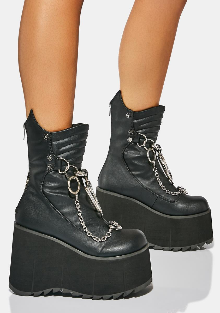 Demonia Kera-130 Black Vegan Leather Chain Platform Boots – Dolls Kill