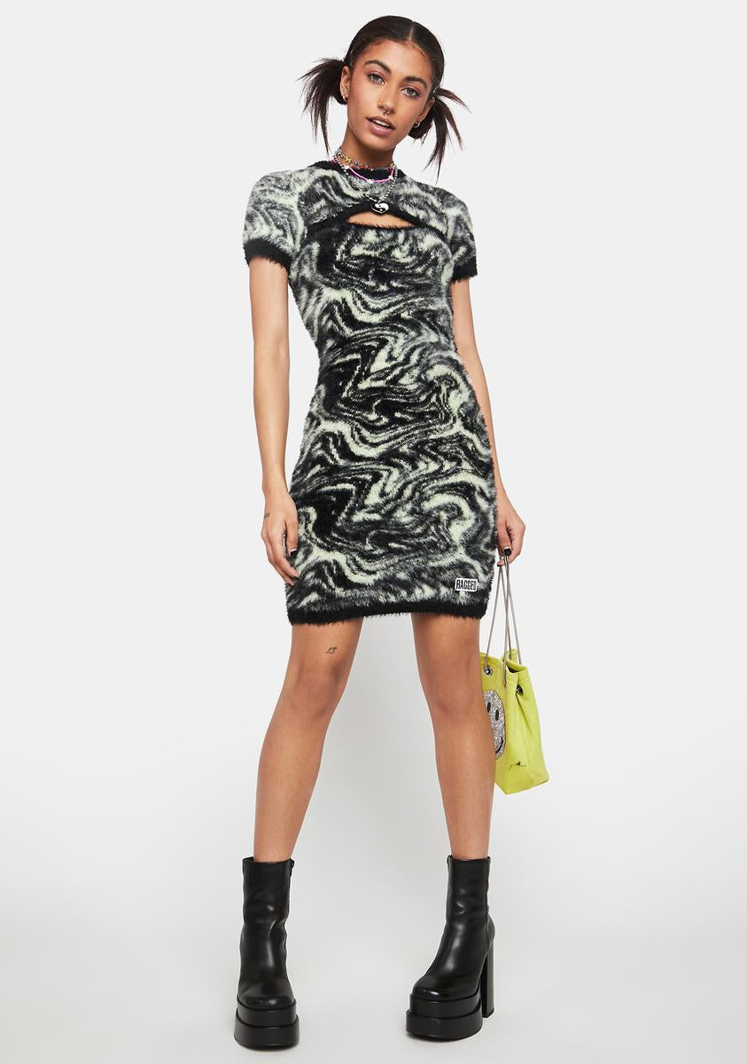 The Ragged Priest Marble Print Eyelash Knit Mini Dress - Green/Black Dolls Kill The Ragged Priest Marble Print Eyelash Knit Mini Dress - Green/Black Dolls Kill