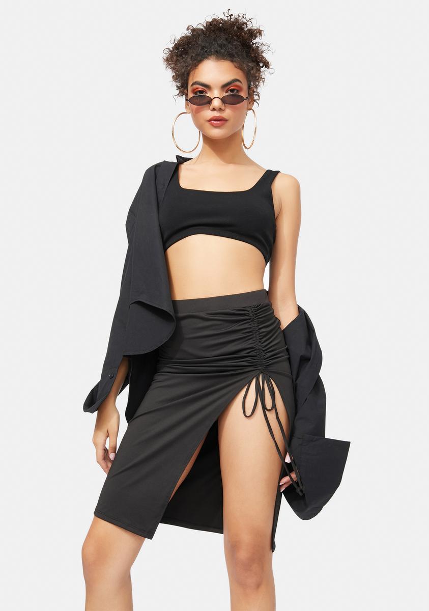 Slit Back Ruched Midi Skirt