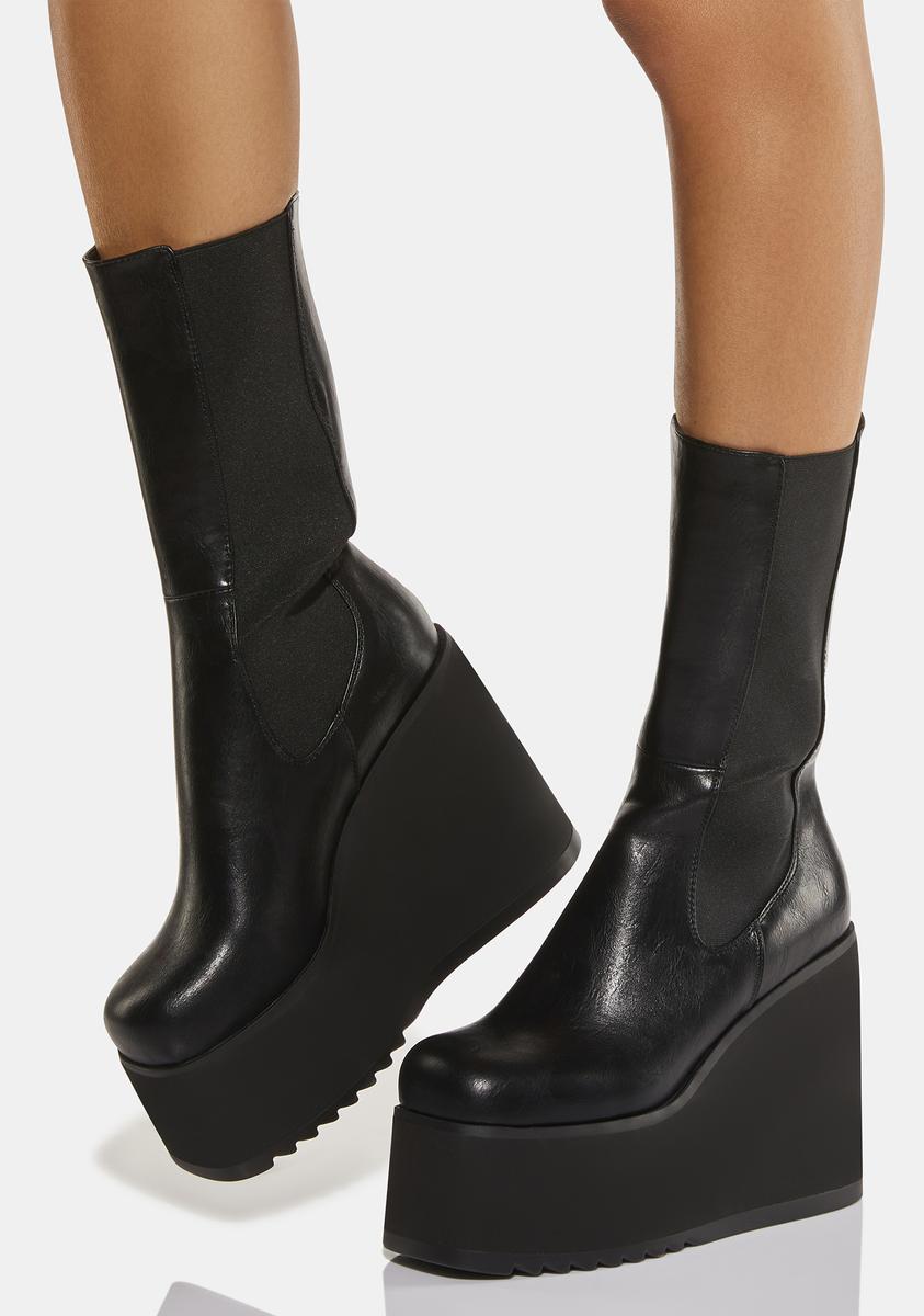 Lamoda Shy Love Wedge Platform Boots - Black – Dolls Kill