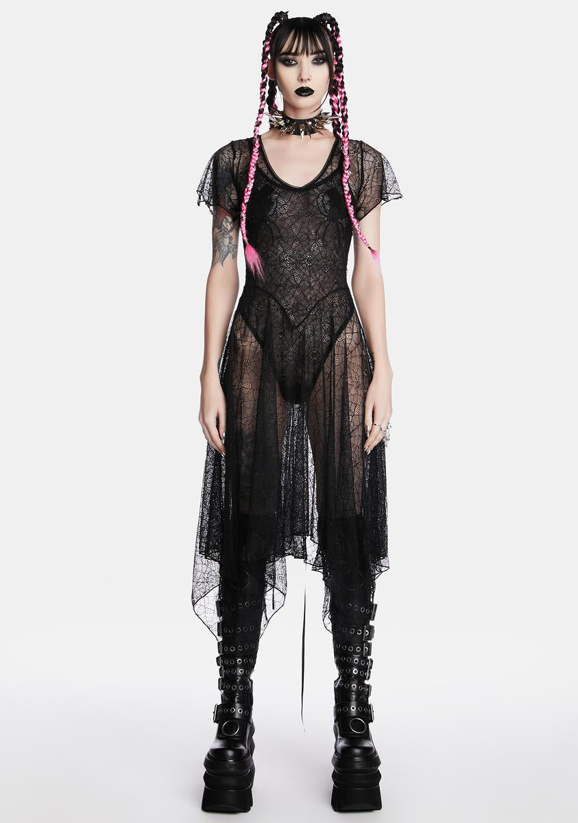 Widow Spider Web Lace Midi Dress