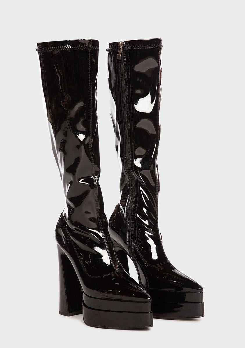 Azalea Wang Patent Vinyl Platform Boots - Black – Dolls Kill