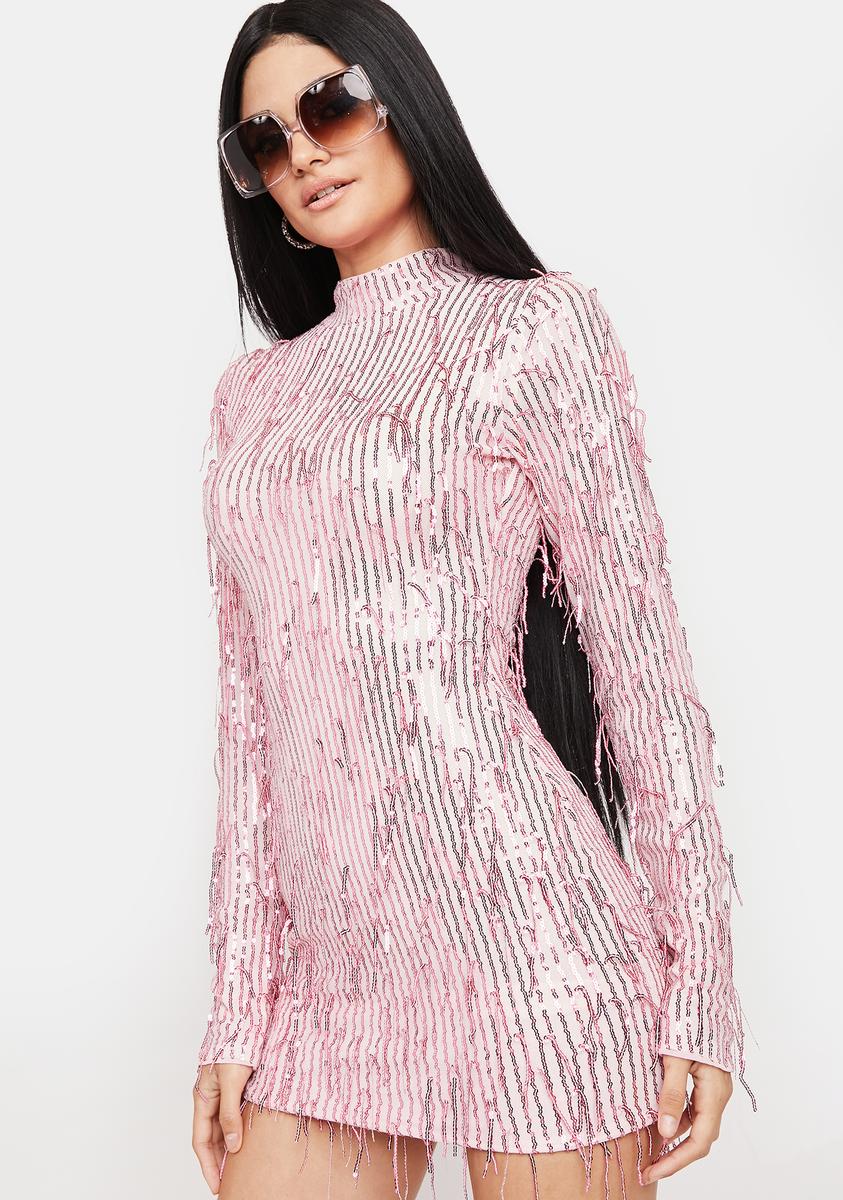 fitted lace wedding dress Mock Neck Long Sleeve Sequin Fringe Mini Dress