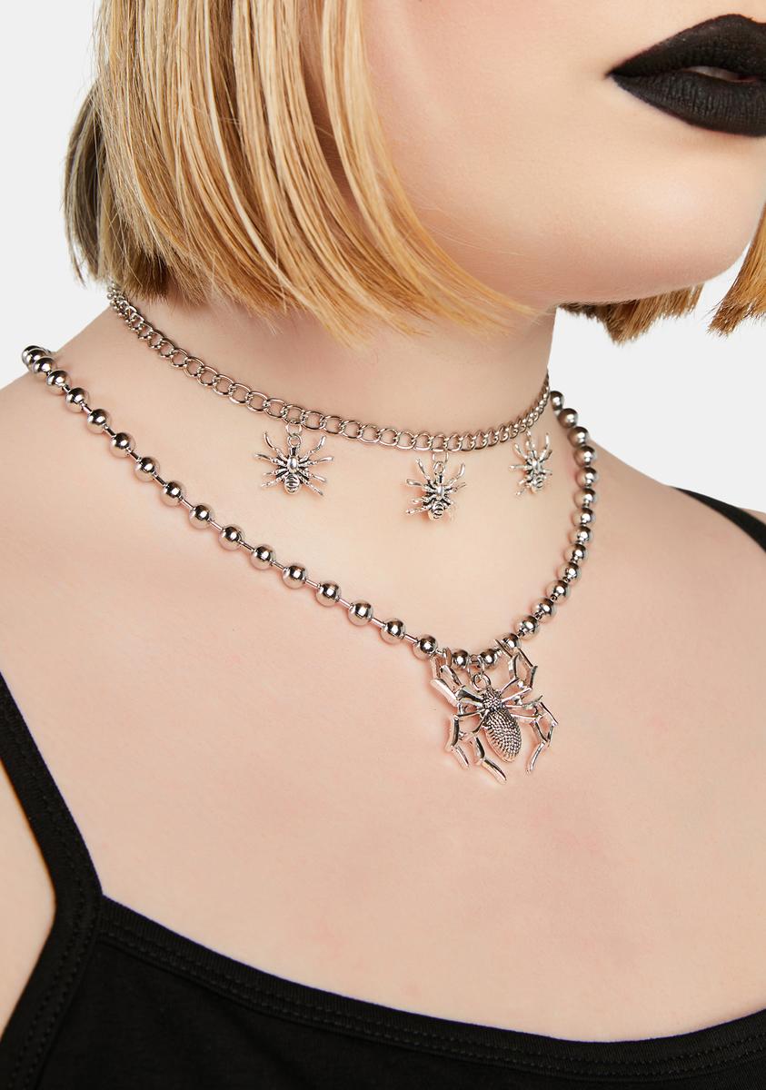 Pink Spider Chain Spider Layered Ball Chain Necklace - Silver – Dolls Kill