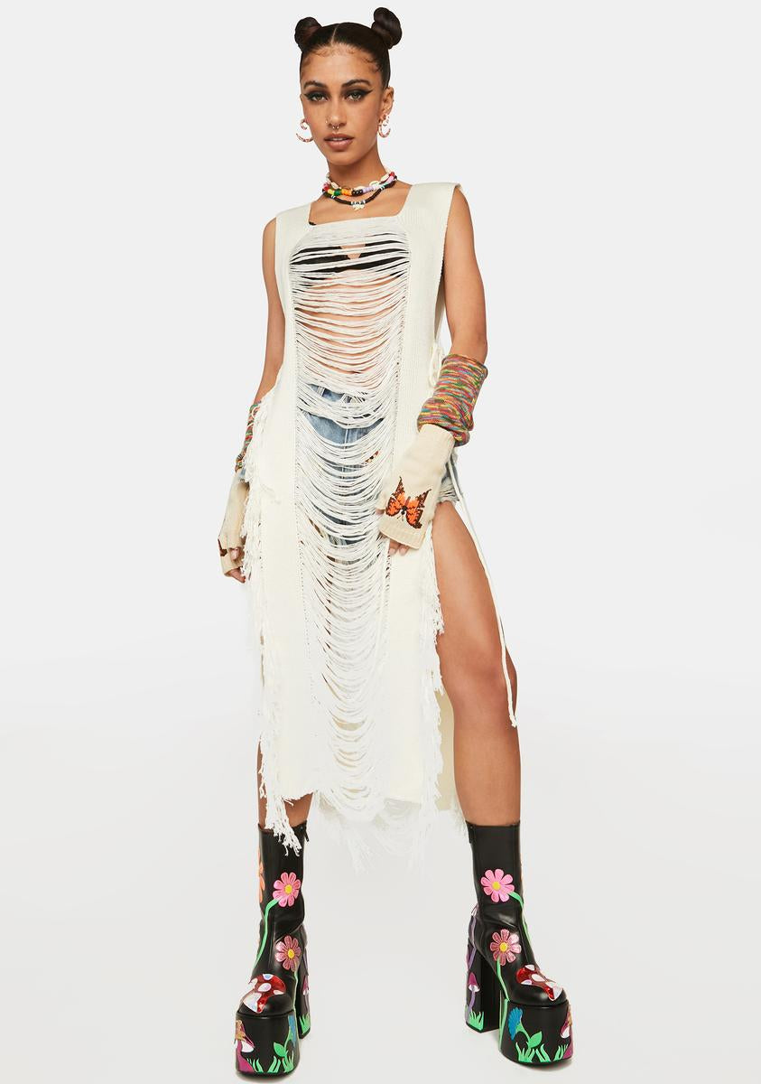 Distressed Frayed Maxi Dress