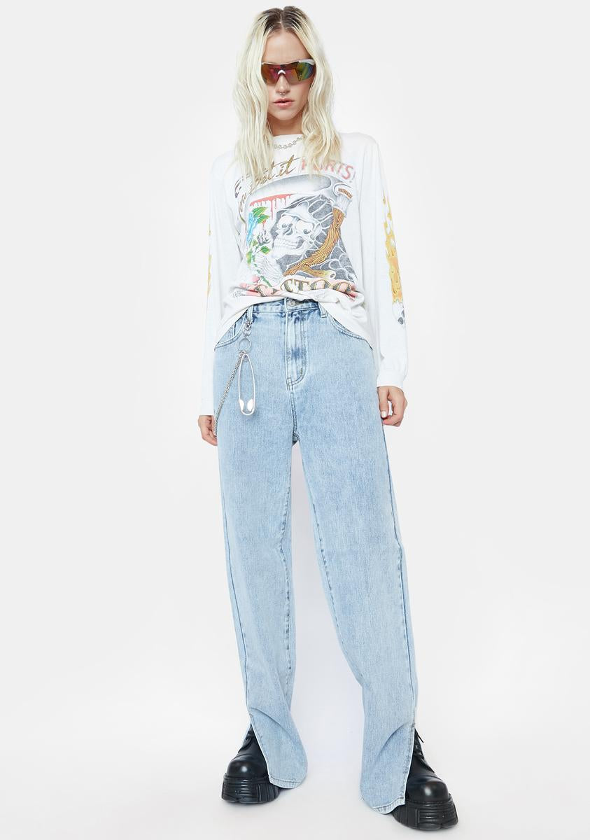 Momokrom Light Wash Split Hem Jeans – Dolls Kill