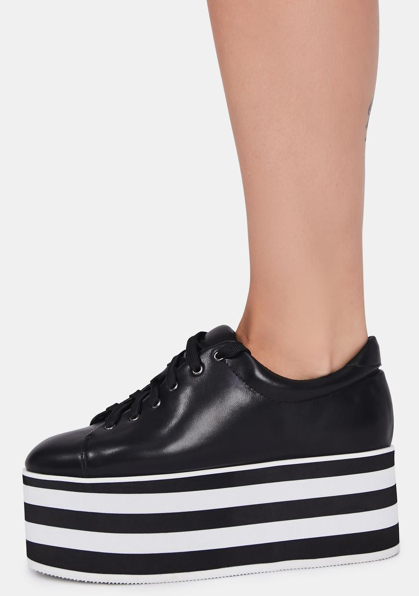 Stripe Platform Sneakers Black White Dolls Kill