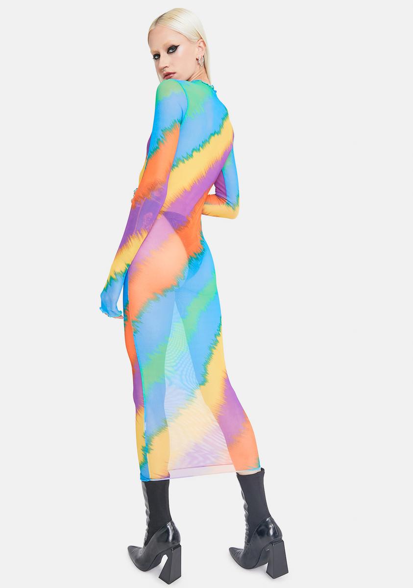 Long Sleeve Mesh Swirl Midi Dress