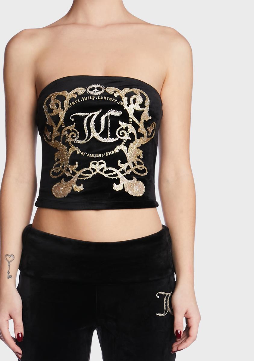 Juicy Couture Metallic Monogram Velour Tube Top - Gold/Black