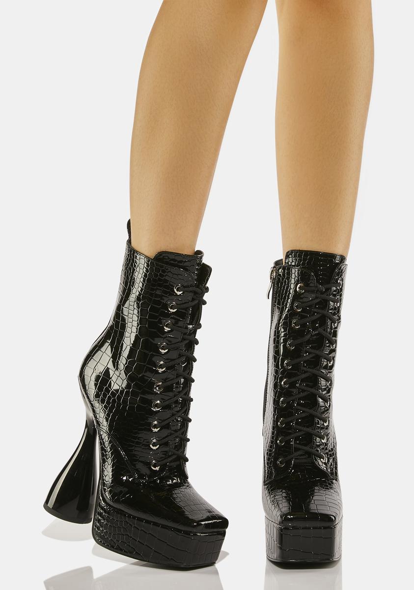 Azalea Wang Vegan Leather Croc Platform Ankle Boots - Black – Dolls Kill