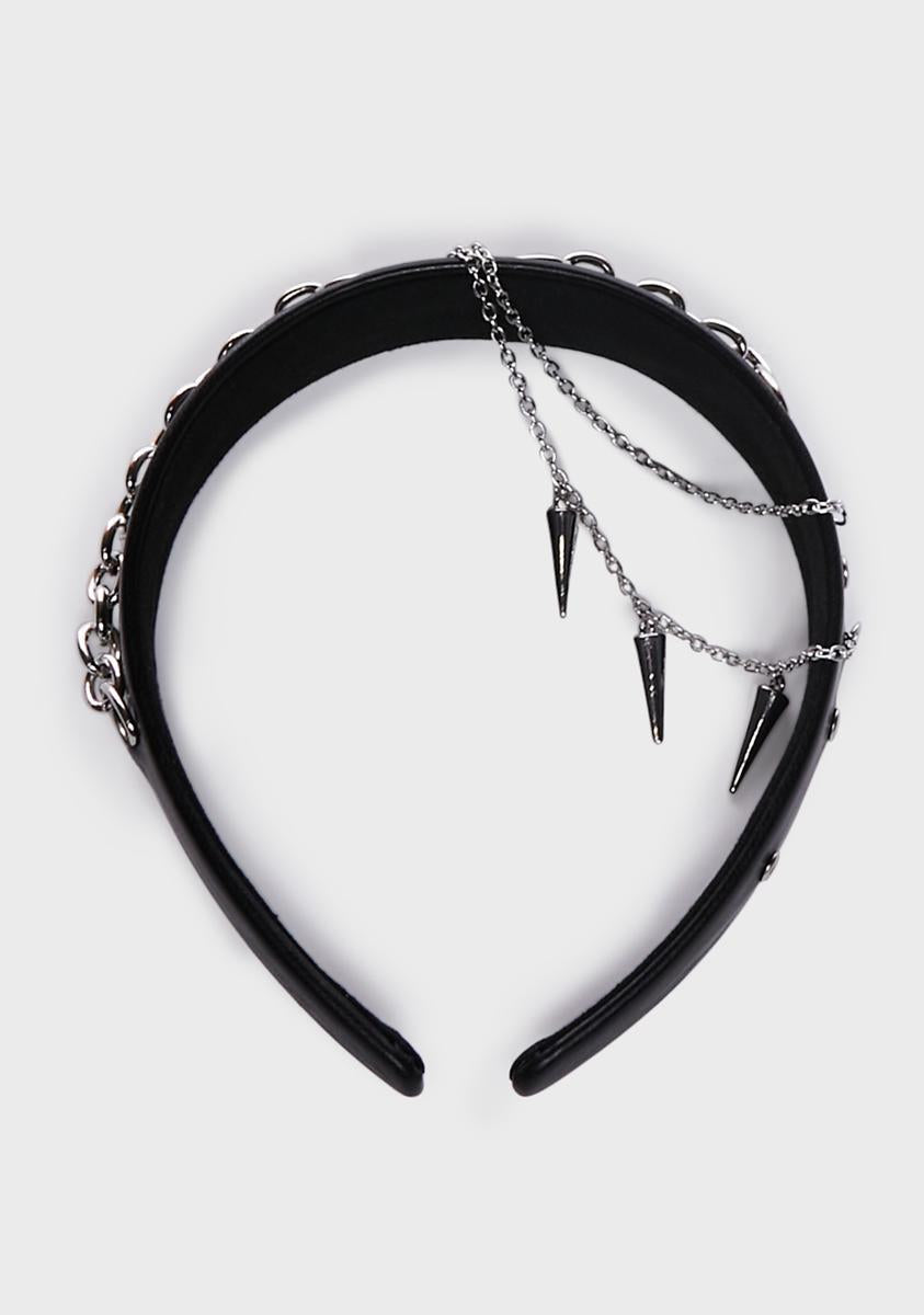 Chain Stud Vegan Leather Headband - Black/Silver – Dolls Kill display picture 2
