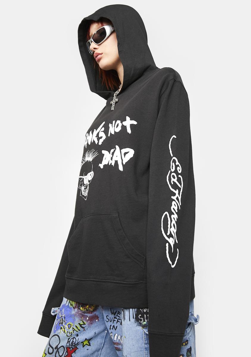 Ed Hardy x Dolls Kill Punk Is Not Dead Graphic Hoodie Black