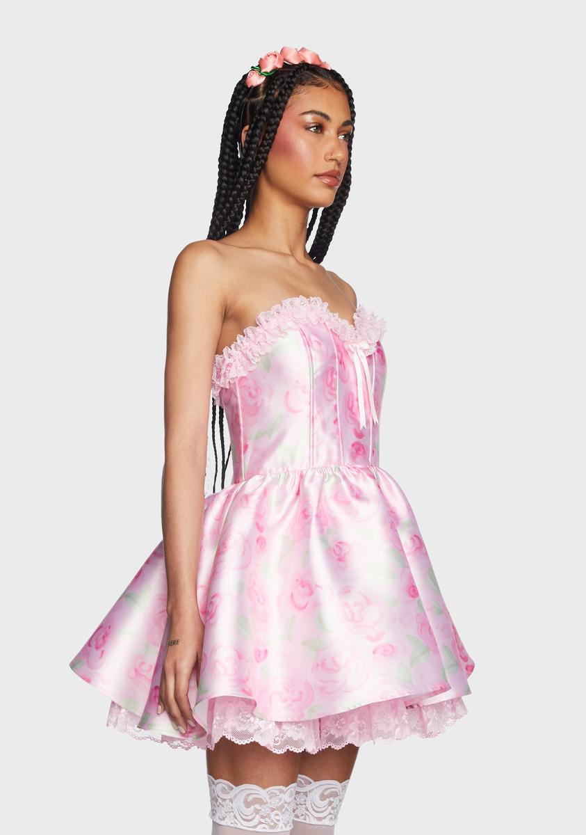 Sugar Thrillz Strapless Taffeta Corset Dress - Pink Floral – Dolls