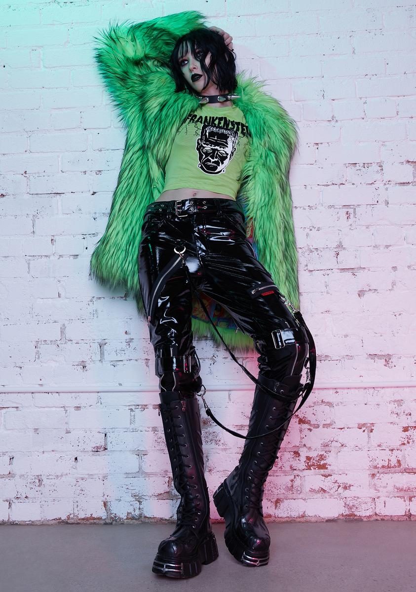 Dolls Kill X Monsters Shaggy Faux Fur Oversized Coat - Green