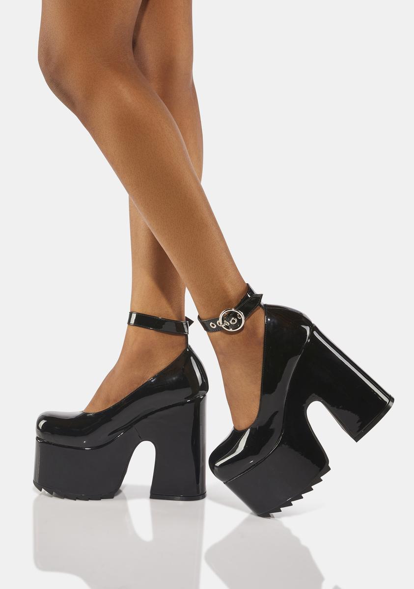 Lamoda Patent Vegan Leather Ankle Strap Platform Heels - Black – Dolls Kill
