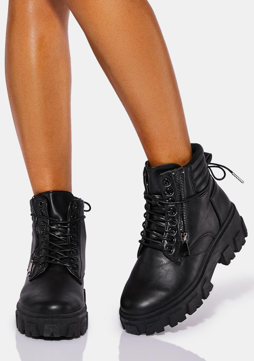 Vegan Leather Lace Up Chunky Combat Boots - Black – Dolls Kill